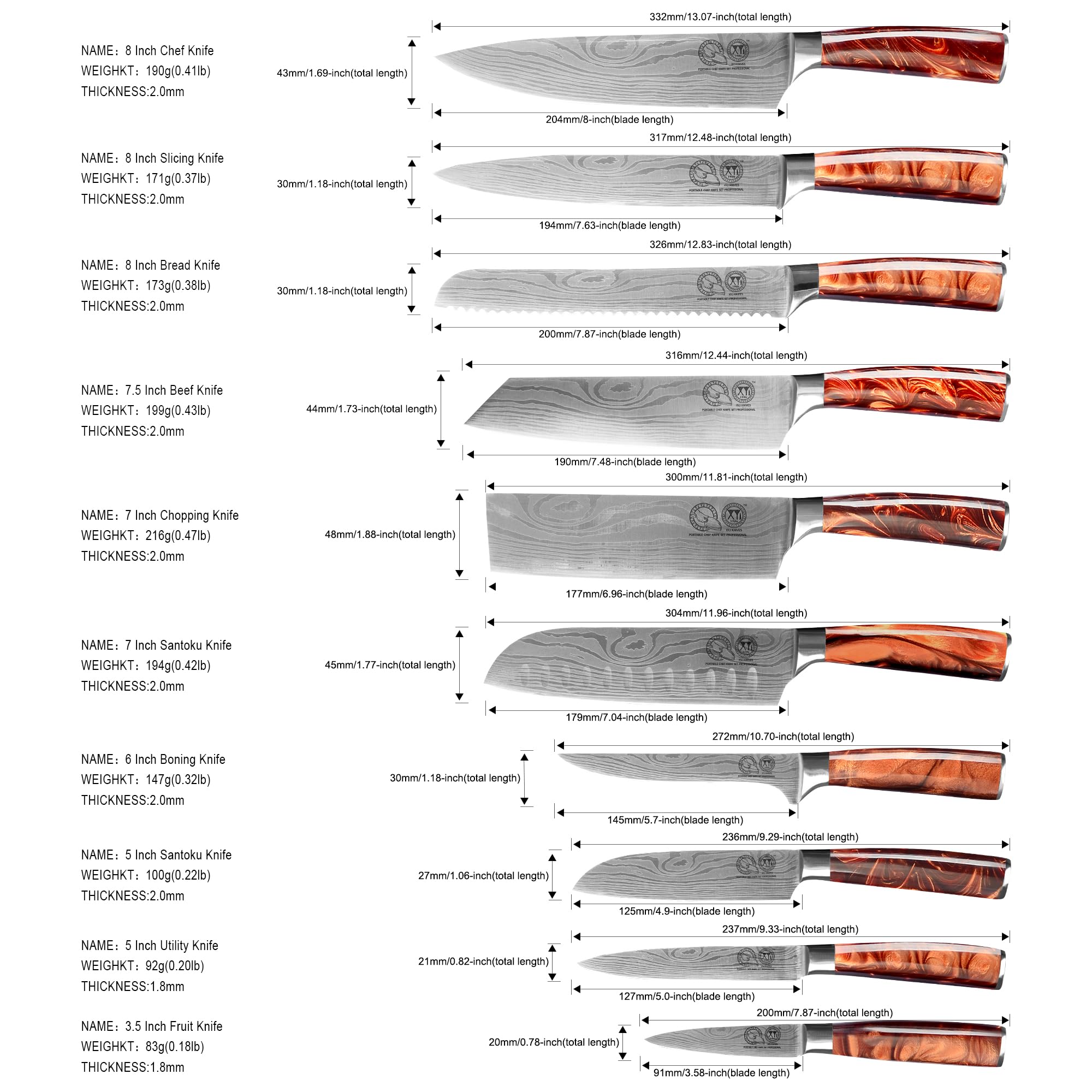 XYJ Professional 15-Piece Chef Knife Set with Storage Case - High Carbon Stainless Steel Kitchen Knives for Cooking, Slicing & Dicing - Includes Chef Knife, Utility Knife, Scissors & More - Perfect Gift for Home Chefs & Culinary Enthusiasts (Orange) - Ideal for Professional Kitchens, Home Cooking & BBQ Parties