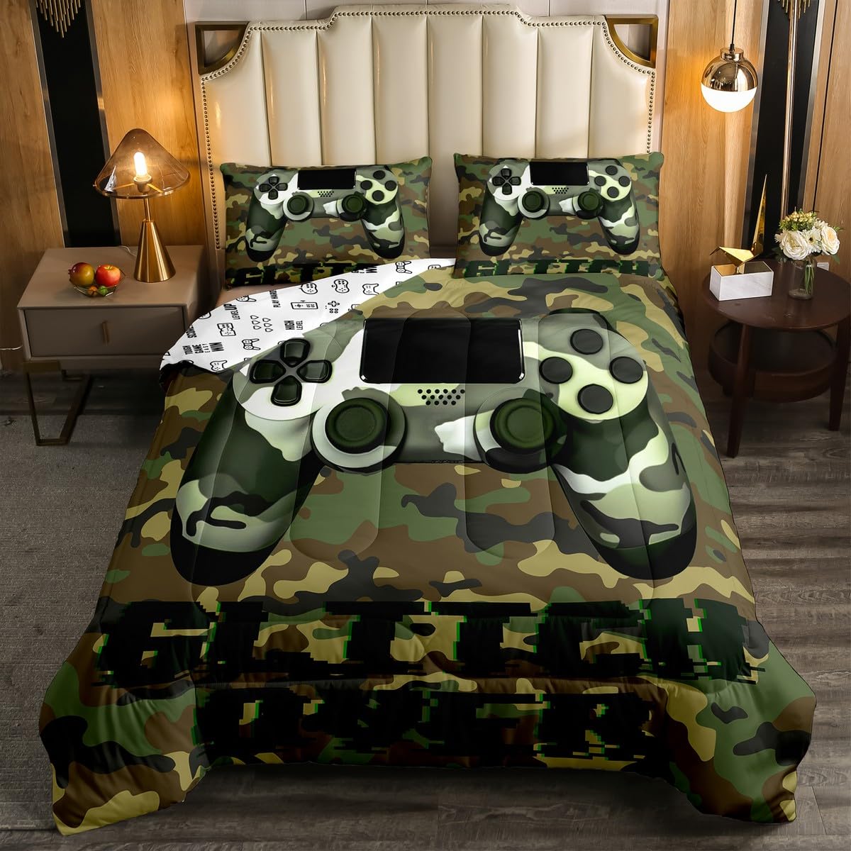 Erosebridal Boys Full Bedding Set - Gaming Themed Comforter Set for Kids & Teens, Army Green Gamer Bedroom Decor - Perfect for Gaming Rooms, Sleepovers & Teen Boy Bedrooms