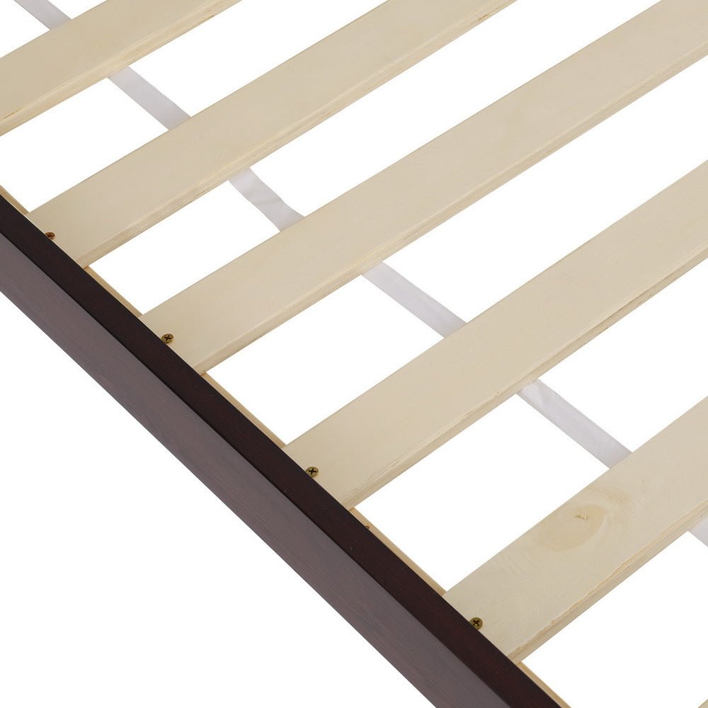 Solid Pinewood Bed Frame with Walnut Finish & Bonita Pillow Top Medium Firm Mattress - Double Package for Bedroom, Guest Room, or Dormitory