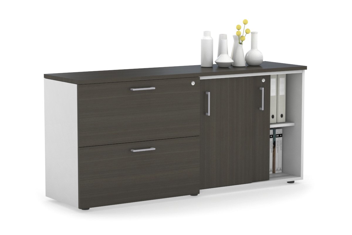 2-Door Sliding Credenza with 2-Drawer Lateral File Cabinet - Modern Office Storage Solution for Home & Business Workspaces