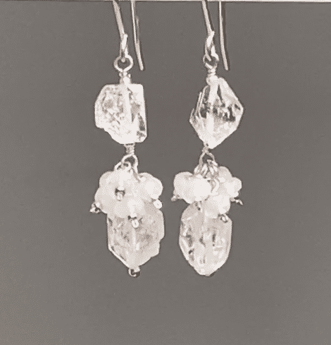 Herkimer Diamond Crystal Quartz and Moonstone Sterling Silver Dangle Earrings – Elegant Handmade Jewelry for Women, Perfect for Weddings, Parties & Special Occasions