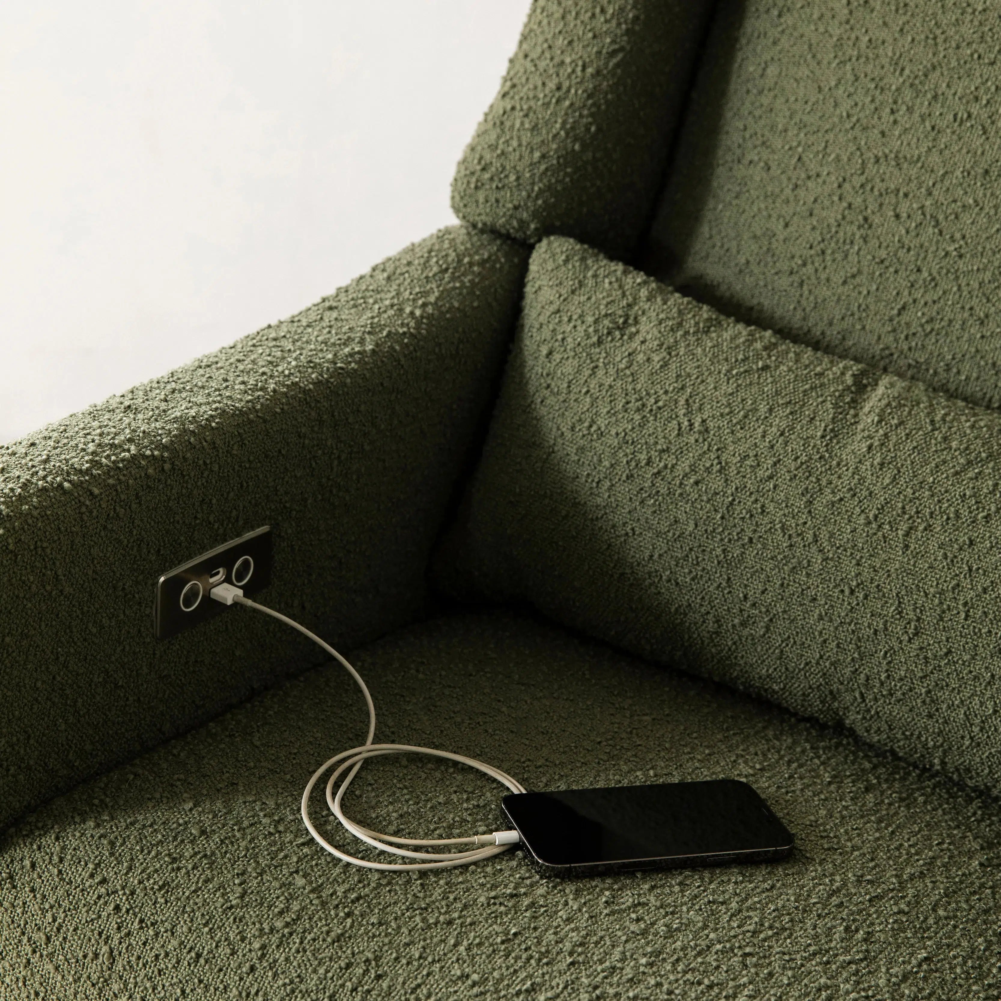 Babyletto Kiwi Electronic Glider Recliner Chair - Luxe Olive Boucle Fabric with Light Wood Base for Nursery, Breastfeeding & Relaxation