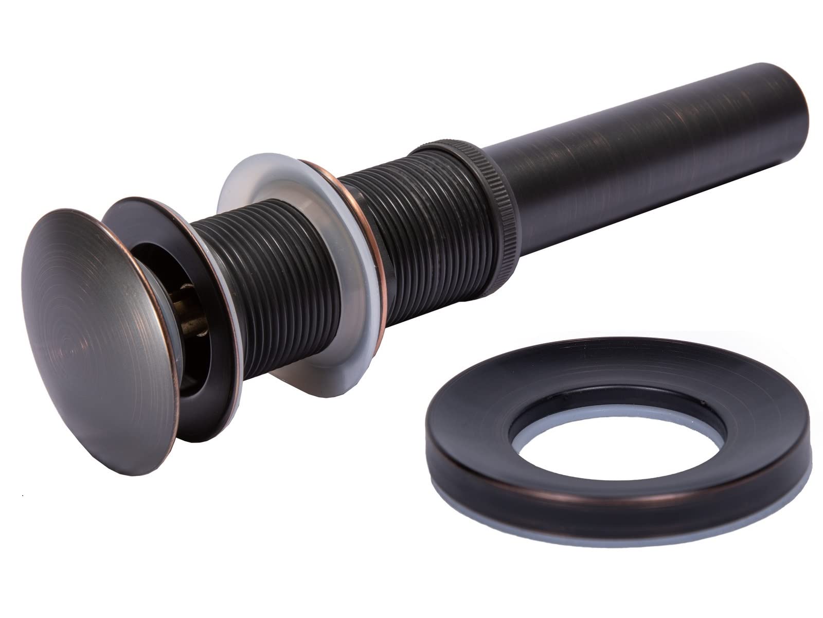 1-5/8 Inch Oil Rubbed Bronze Umbrella Pop Up Drain - No Overflow Design with Mounting Ring for Bathroom Sink & Shower Drain Installation