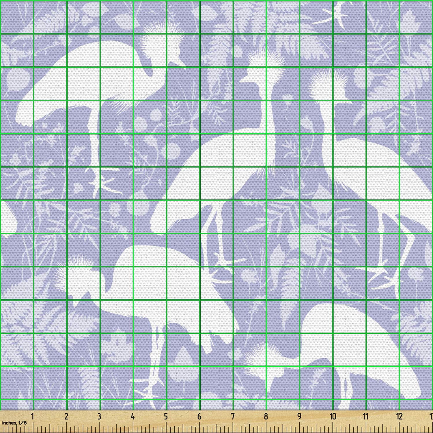 Ambesonne Savannah Fabric by The Yard - Abstract White Silhouette Exotic Crowned Crane Birds with Grass & Flowers - Decorative Upholstery & Home Decor Fabric (5 Yards, Lavender Blue & White) - Perfect for Curtains, Pillows & DIY Craft Projects