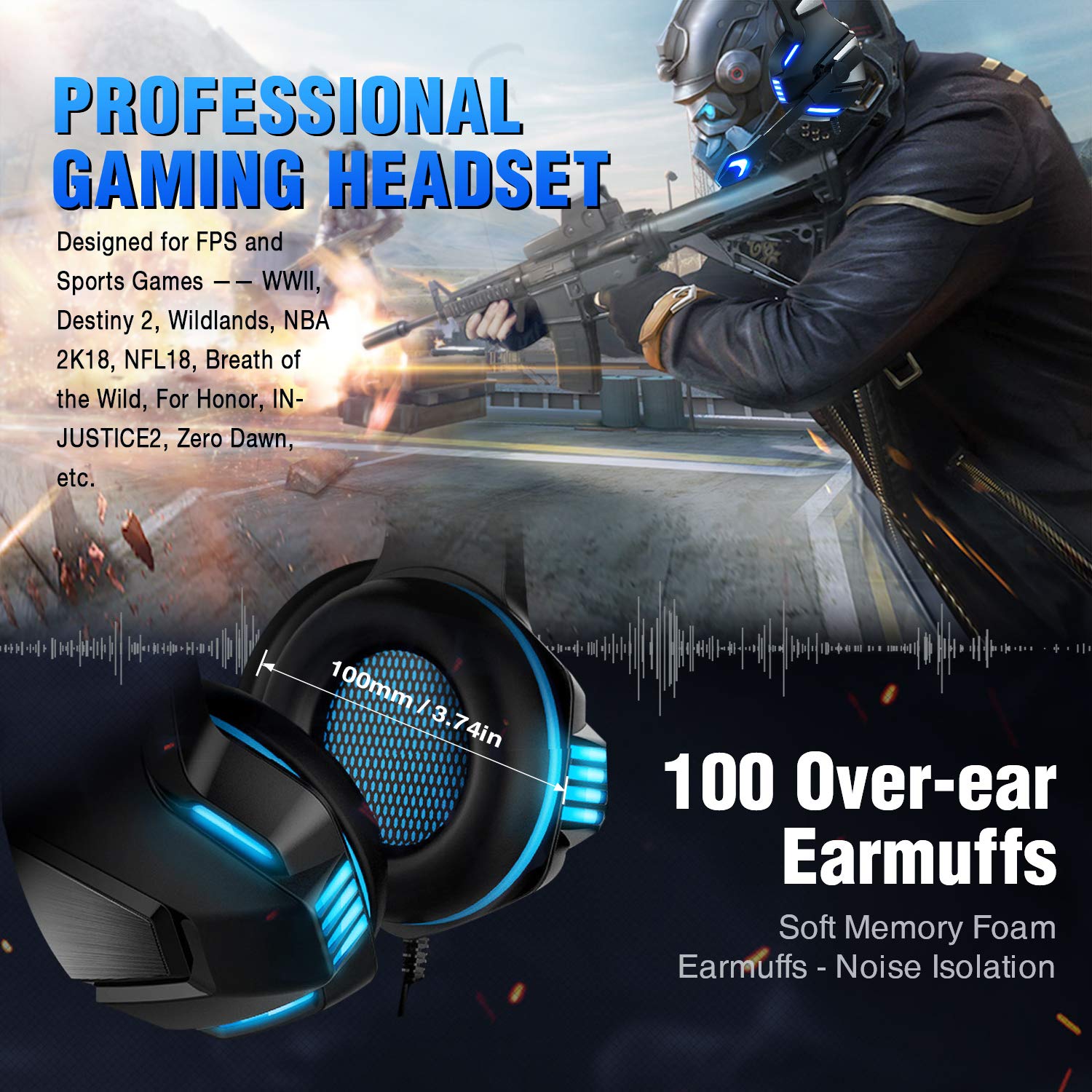 Micolindun Gaming Headset with Noise Cancelling Mic - Compatible with Xbox One, PS4, PS5, PC, Smartphones & Tablets | LED Light, Stereo Bass Surround, Soft Memory Earmuffs | Perfect for Online Gaming, Streaming & Conference Calls