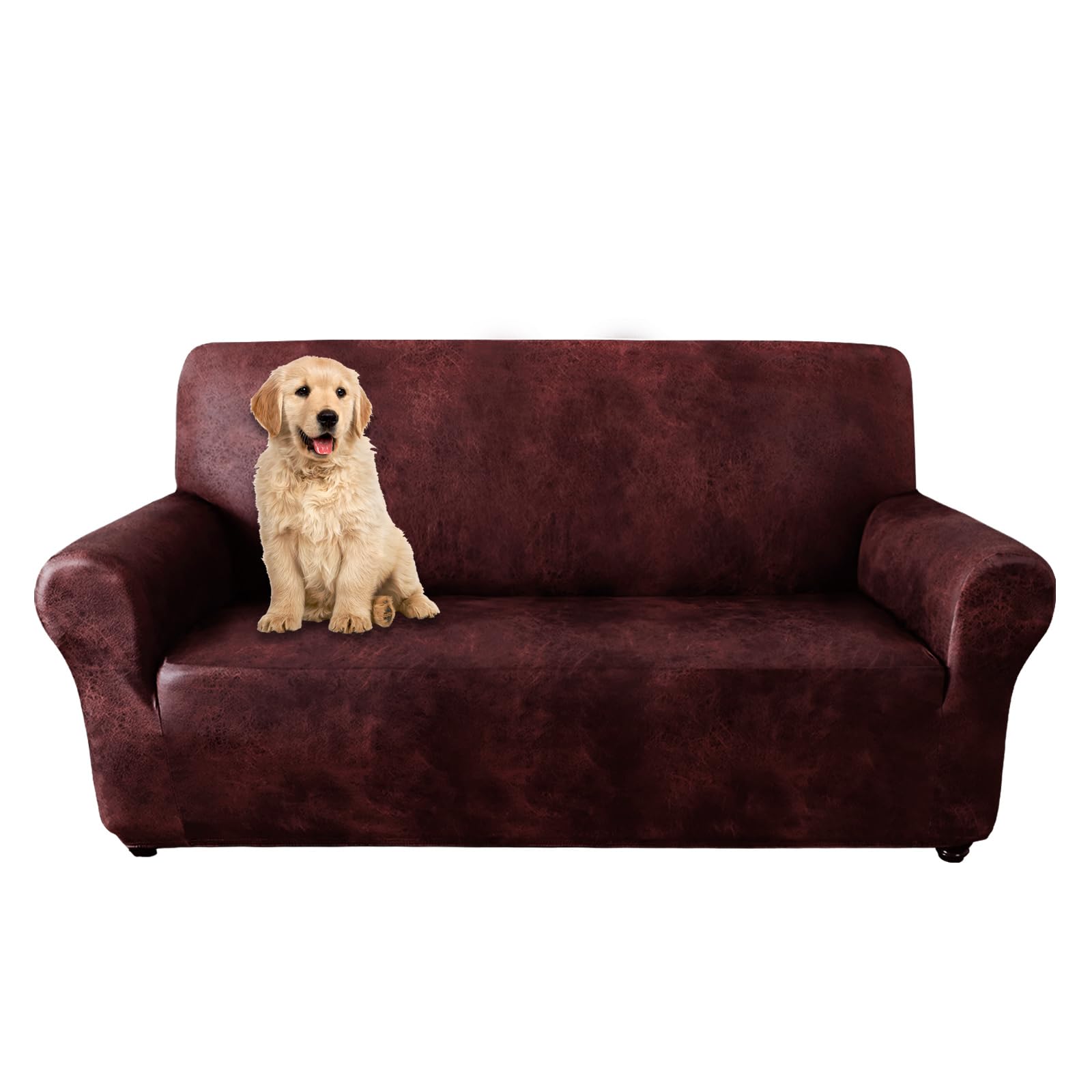 Premium Loveseat Covers for Leather Couches - Soft, Washable & Non-Slip Sofa Protector with Leather-Like Texture | Anti-Pilling 1-Piece Couch Cover for Pets & Kids | Perfect for Living Room, Home Theater & Family Gatherings (Burgundy)