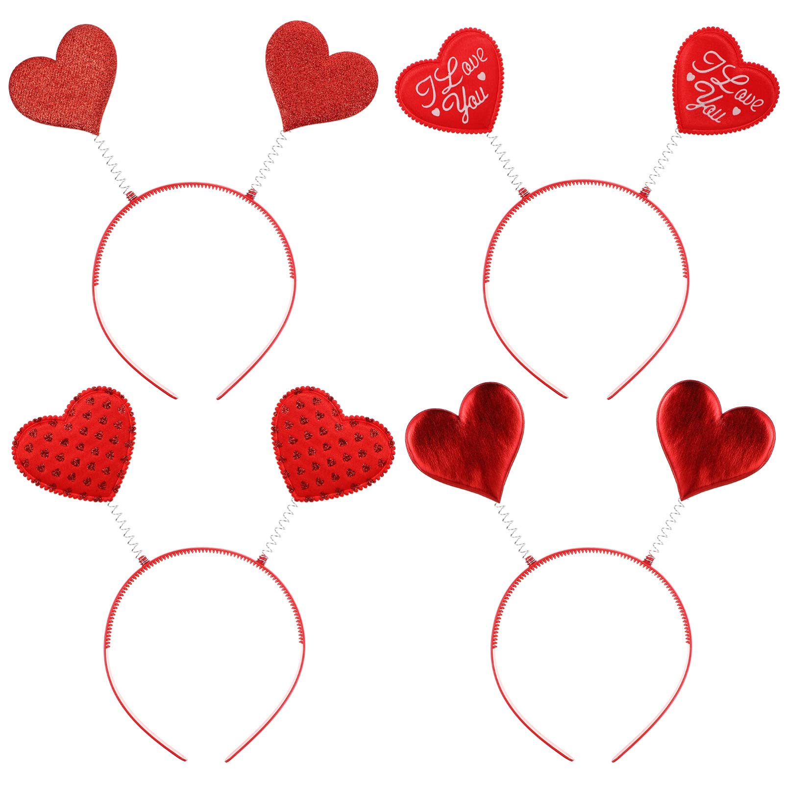 Lurrose 4 Pack Valentine's Day Red Heart Headbands - Cupid Love Hair Hoops for Women & Girls, Perfect for Costume Parties, Festivals, and Themed Events