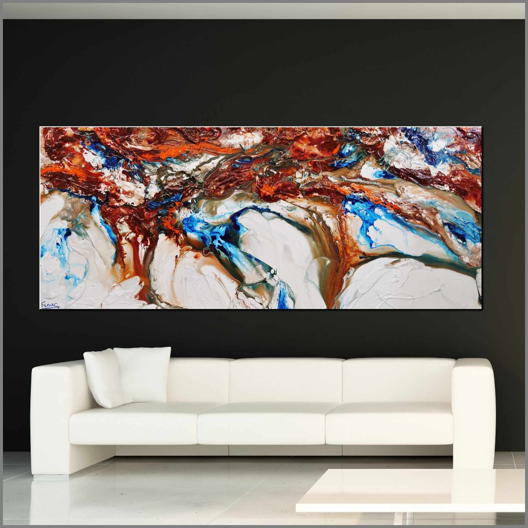 Coastal Essence 240cm x 100cm White Oxide Textured Abstract Canvas Wall Art - Modern Home Decor for Living Room, Bedroom & Office