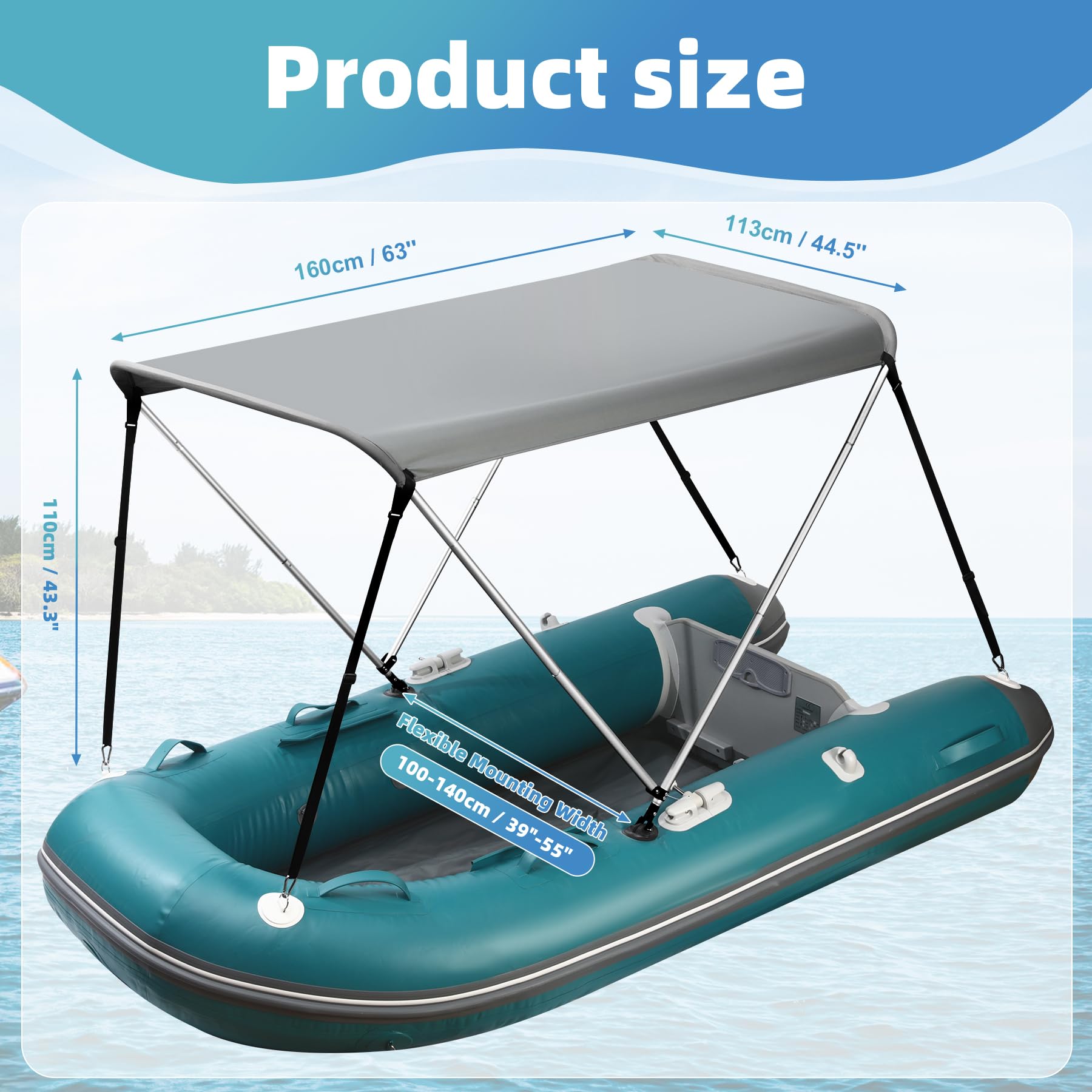 Bimini Top for Inflatable & Jon Boats (3.3-4.6ft) - Sun Shade Canopy with Storage Boot - Perfect for Fishing & Boating