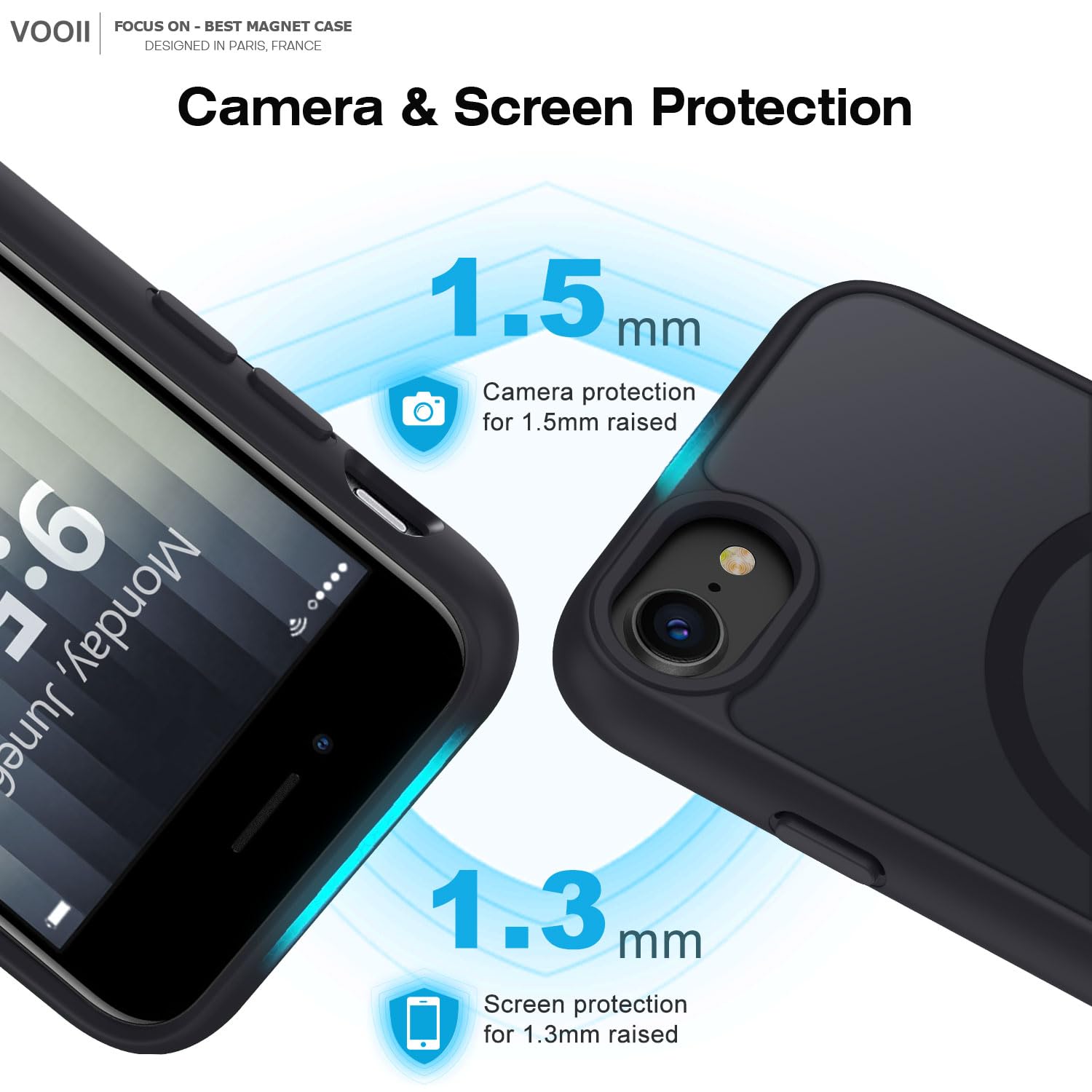 Vooii Magnetic Case for iPhone SE 3rd/2nd Gen & iPhone 8/7 (2020) - Magsafe Compatible, Slim Translucent Shockproof Cover with Comfortable Grip - Perfect for Daily Use, Travel & Wireless Charging - Black