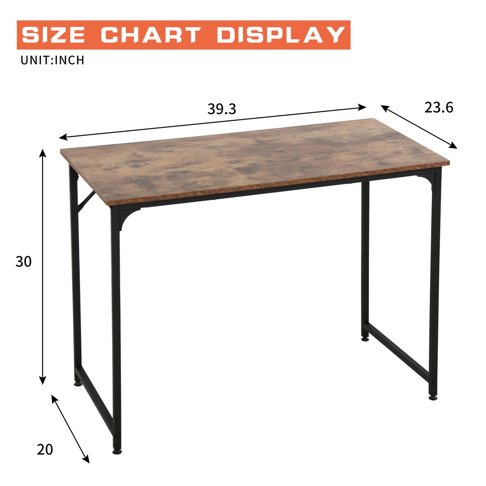 39 Inch Small Computer Desk - Modern Simple Style Gaming & Study Desk for Home Office, Space Saving, Easy to Assemble, Brown - Perfect for Workstations, Online Classes & Small Spaces