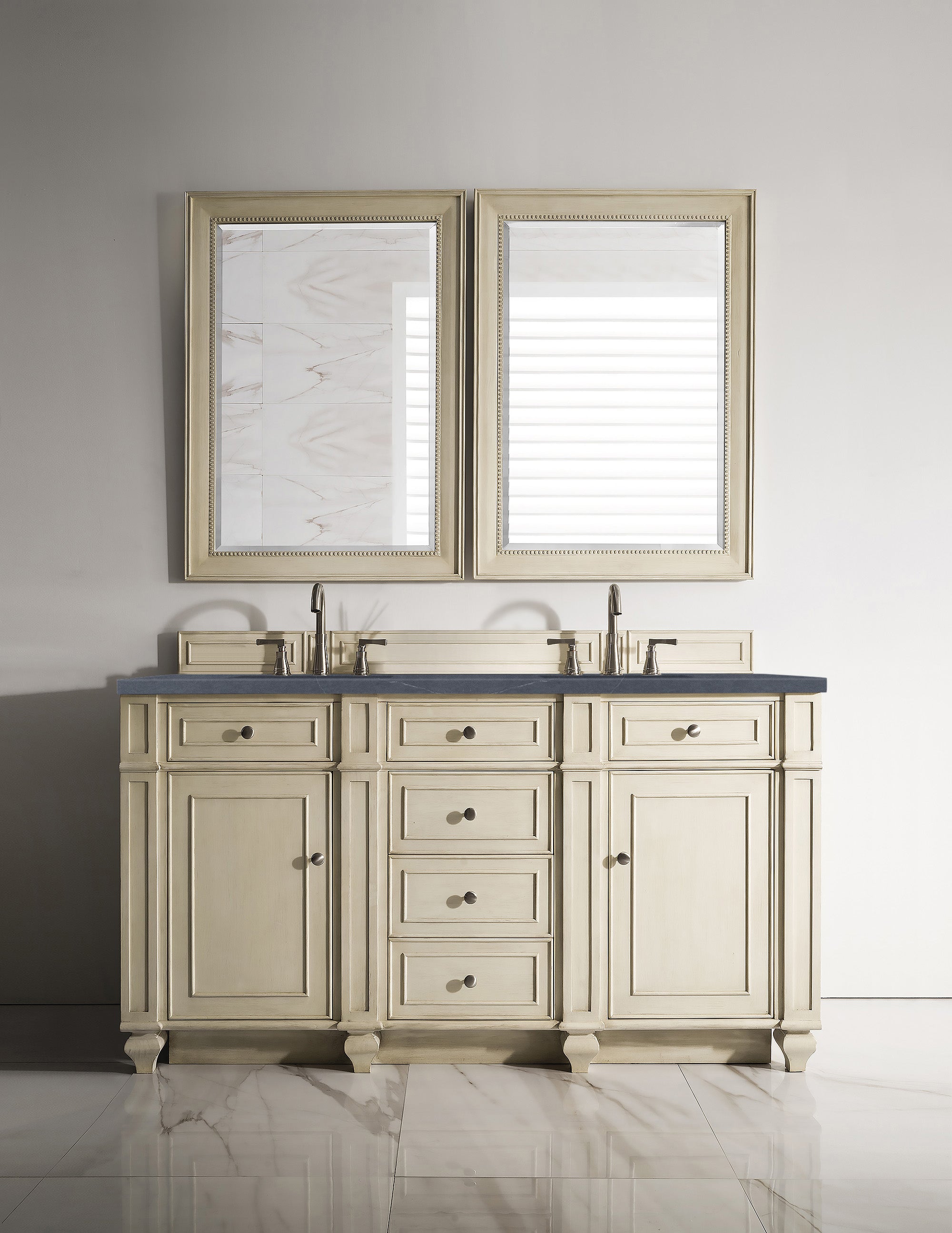 Bristol 60-Inch Double Vanity with 3CM Charcoal Soapstone Quartz Top in Vintage Vanilla - Perfect for Master Bathroom Renovation & Luxury Home Upgrade