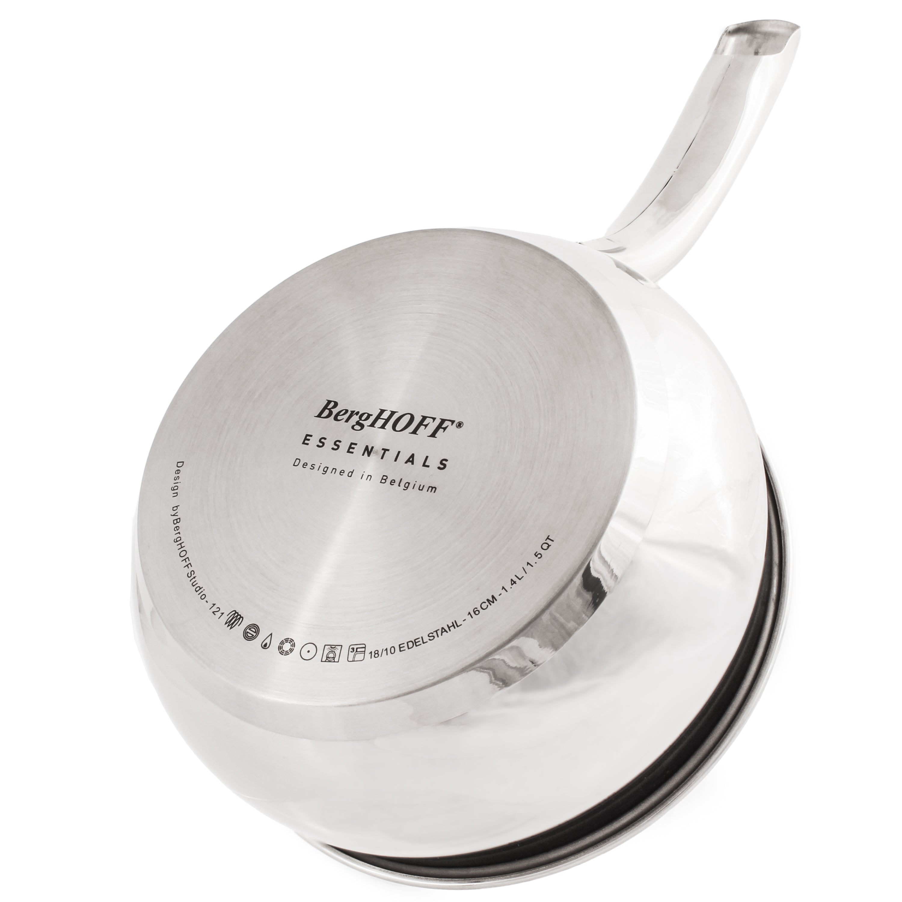 BergHOFF Belly Shape 18/10 Stainless Steel 1.5qt Sauce Pan with Glass Lid - 6.25 Inch Cooking Pot for Sauces, Soups & Melting Chocolate | Induction Compatible, Dishwasher Safe for Easy Cleaning