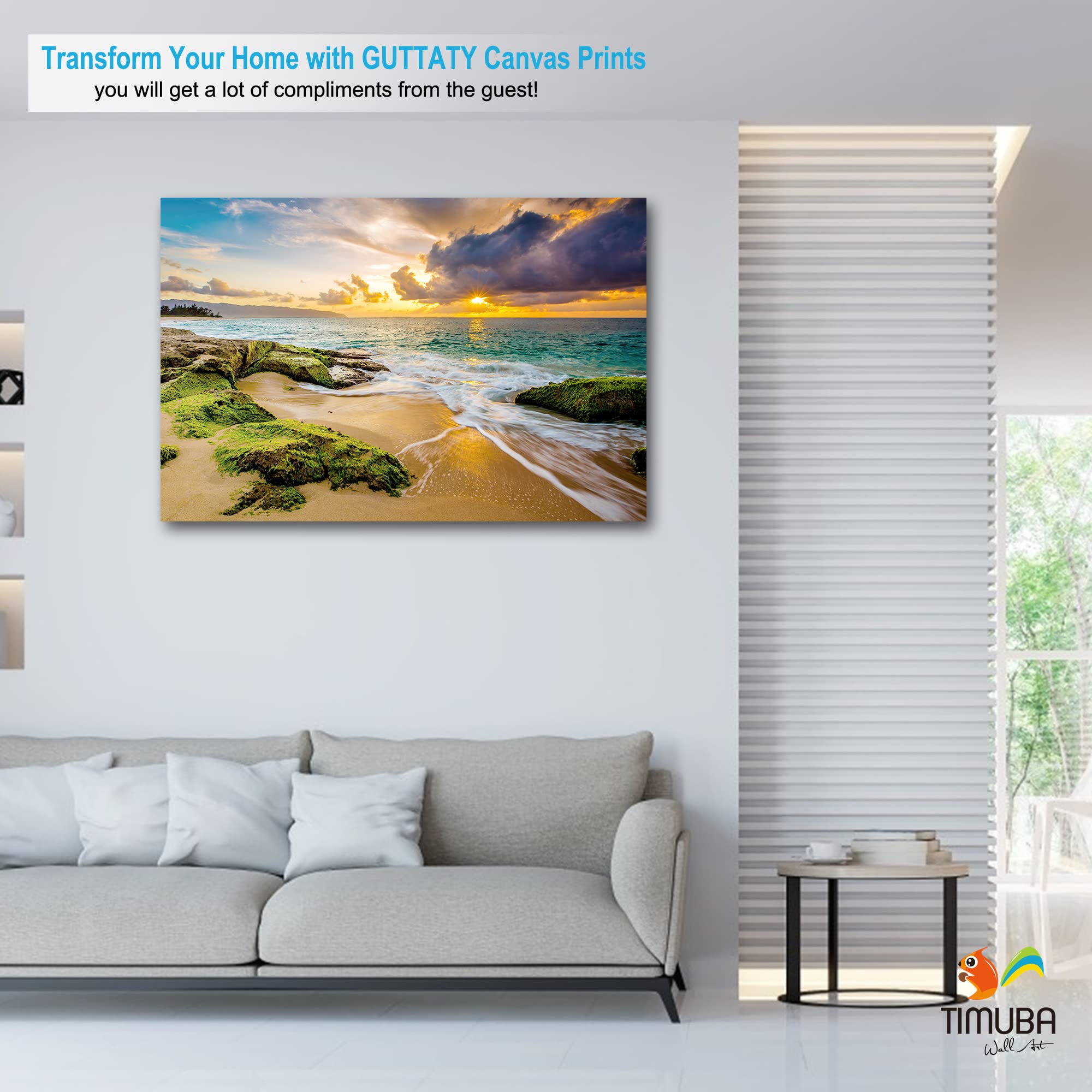 Beach Wall Art Canvas Print - 32x48 Inches Coastal Sunset Pictures for Bedroom & Living Room Decor | Ocean Themed Home Decoration | Perfect for Beach House, Vacation Rental or Coastal Style Interior Design