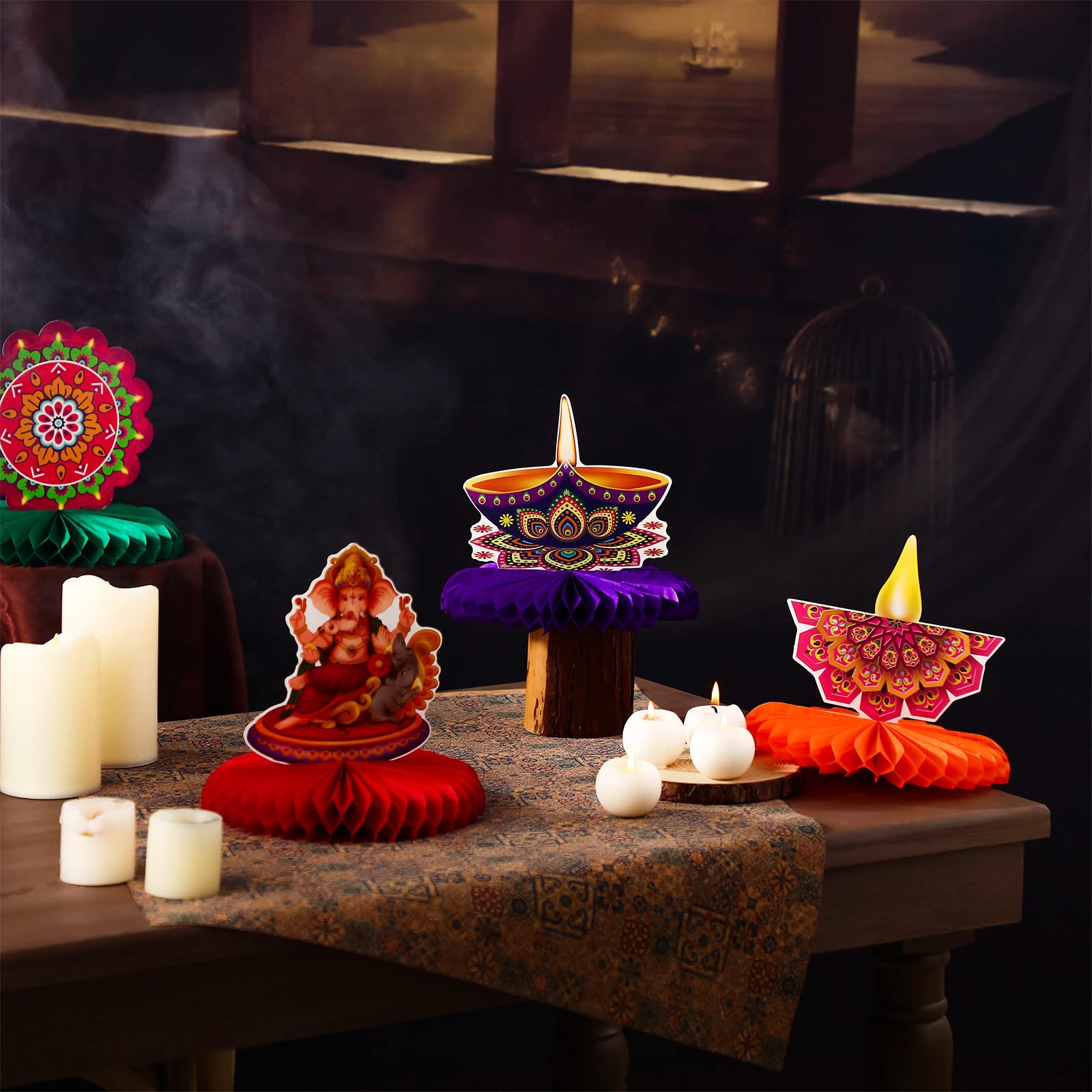 12 Pieces Diwali Honeycomb Decorations - Indian Style Table Centerpieces & Wall Hangings for Home, Party, Festival Celebrations - Perfect for Diwali, Weddings & Cultural Events