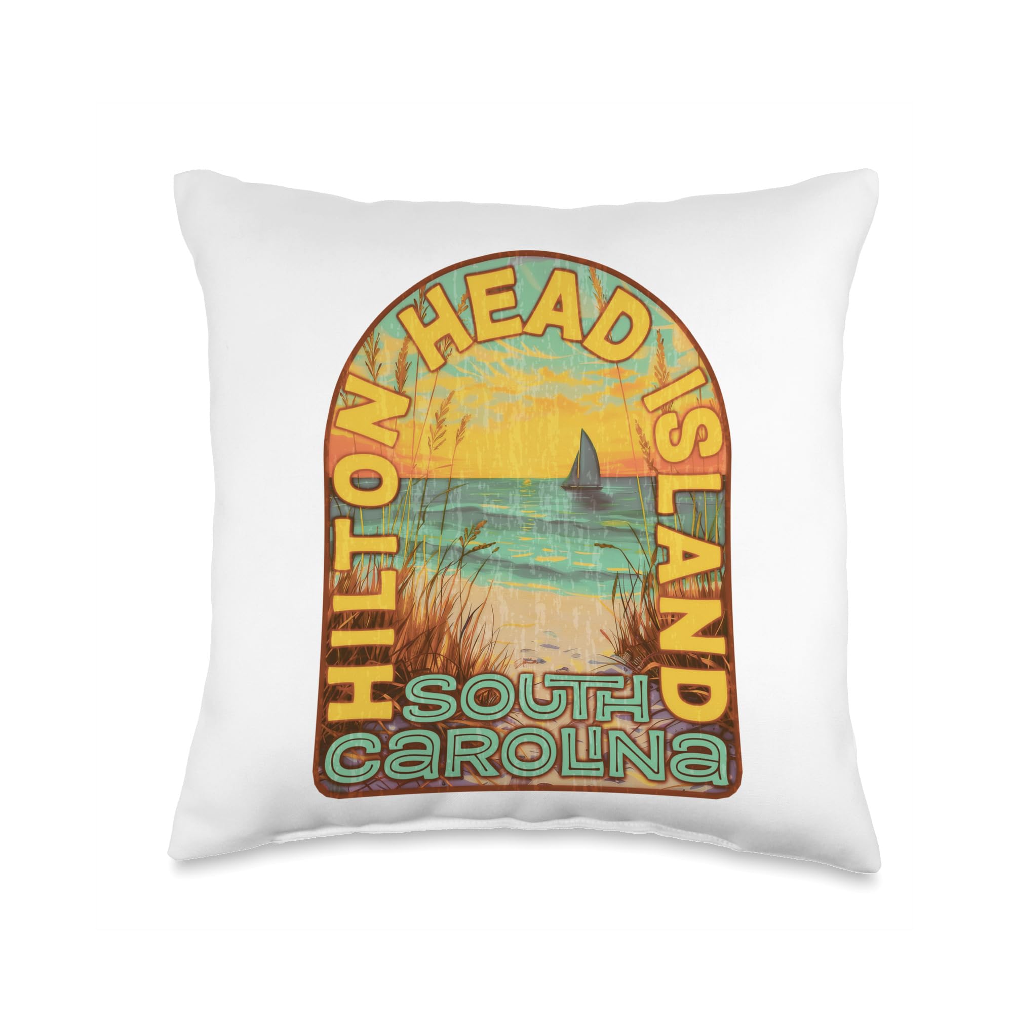 Hilton Head Island South Carolina Throw Pillow Cover - Decorative Coastal Cushion for Sofa, Bed, Living Room - Perfect Beach House Decor