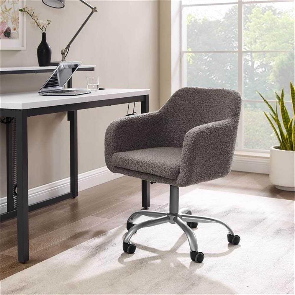 Premium Gray Metal Upholstered Office Chair - Ergonomic Executive Desk Chair for Home & Business Workspaces