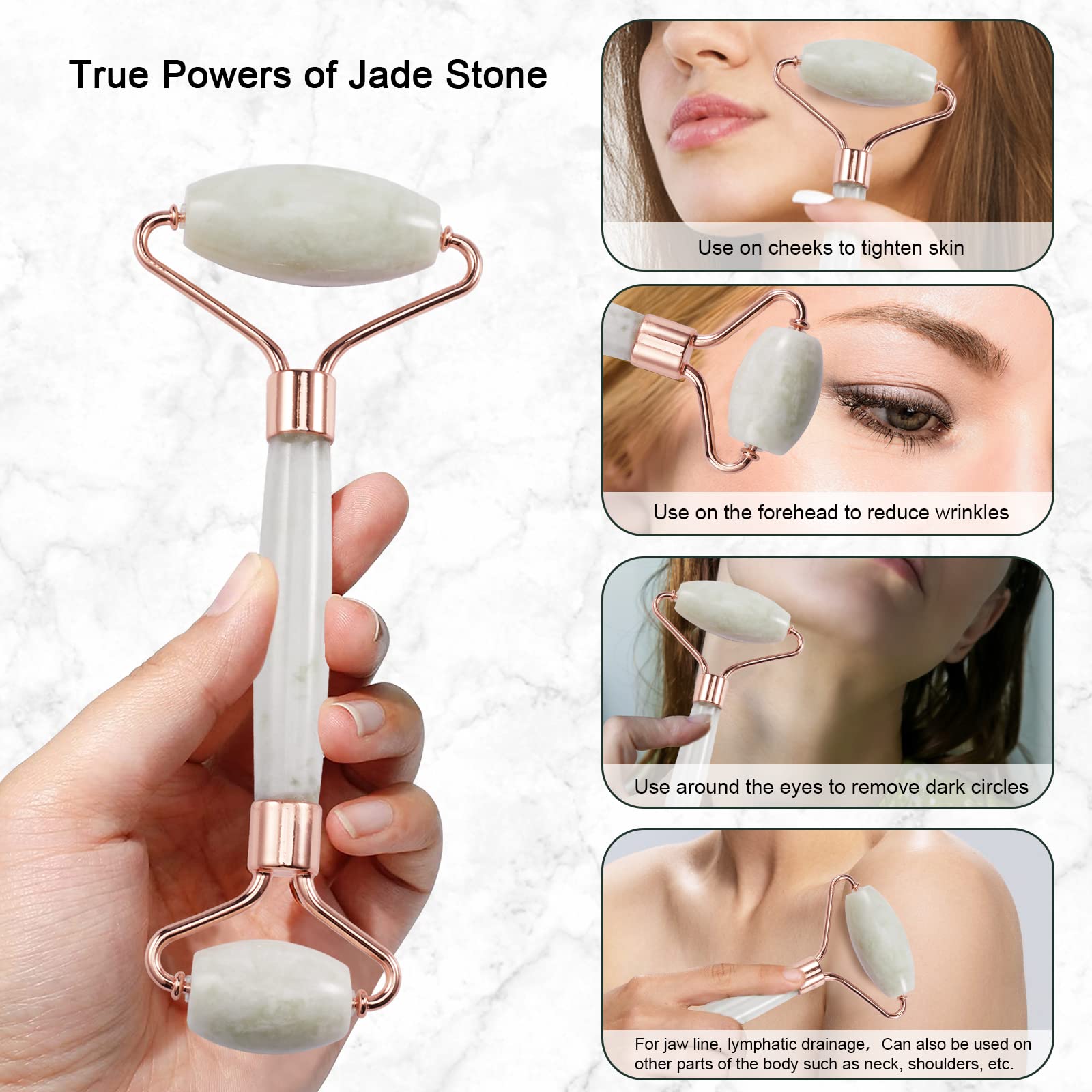 Jade Roller & Gua Sha Set for Face & Neck Care - Reduce Puffiness & Relax Skin - Perfect for Skincare Routine