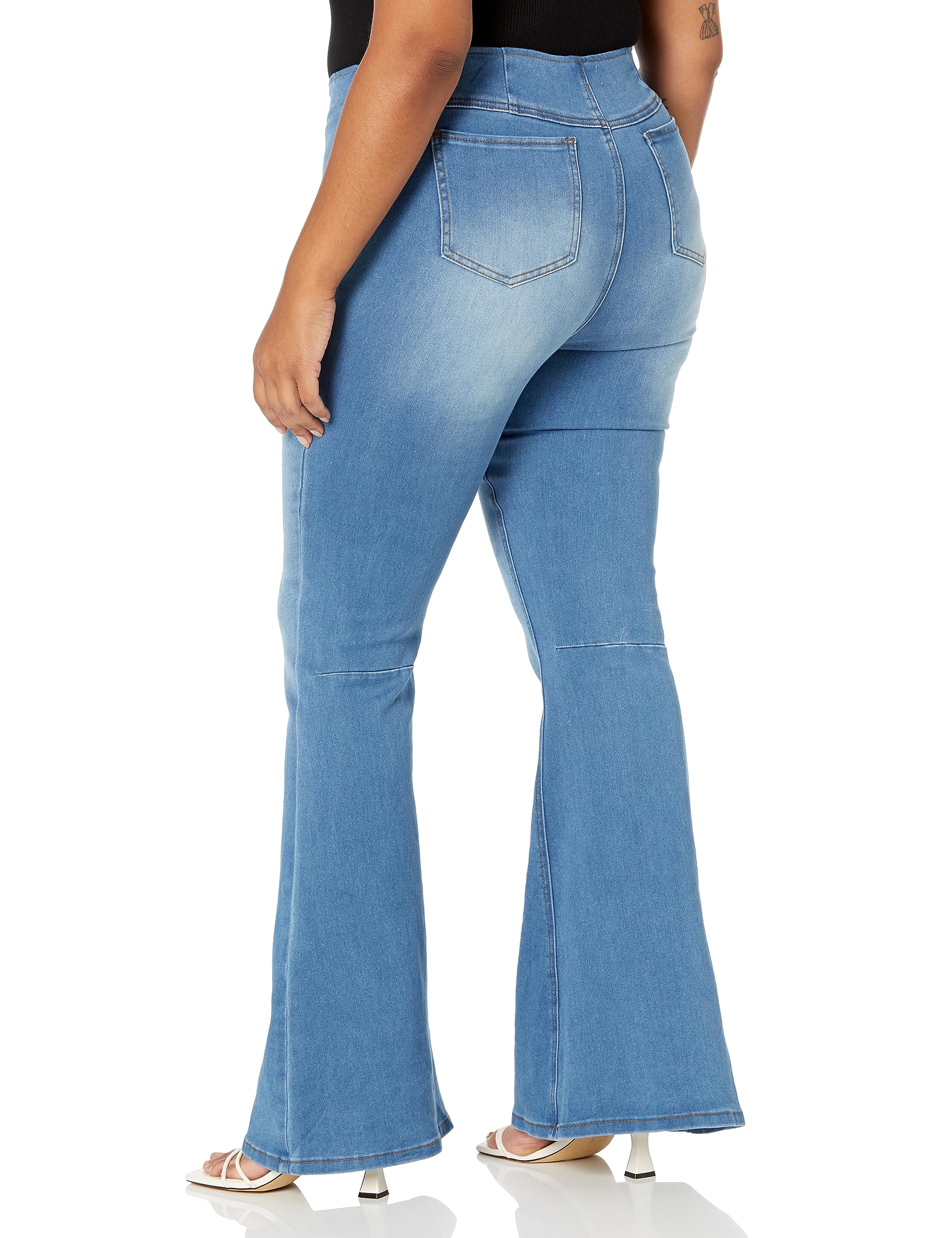 Shanda Women's High Waisted Pull On Flare Jeans - Stretchy Comfort Denim Pants for Casual Wear & Everyday Outfits
