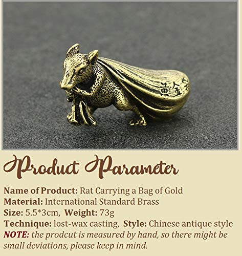 Feng Shui Brass Rat Statue with Money Bag - Lucky Animal Figurine Amulet for Home, Office & Garden Decor - Attract Wealth & Good Fortune - Perfect for Living Room, Tea Table & Workspace Decoration