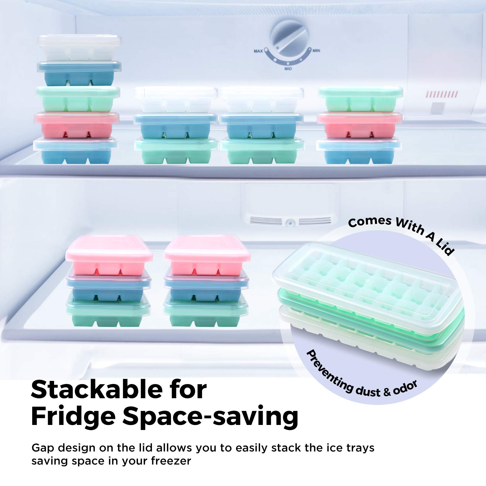 Premium Soft Silicone Ice Cube Tray with Secure PP Lid - Flexible Freezer-Safe Ice Mold (24 Cubes, Blue) for Cocktails, Smoothies & Party Drinks