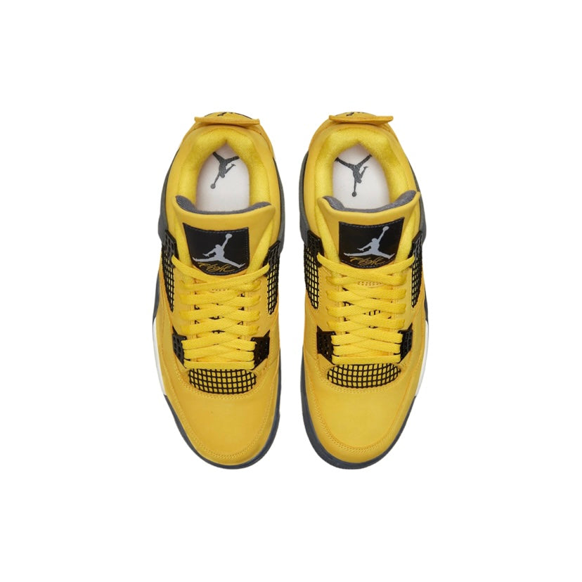 Air Jordan 4 Retro Lightning 2021 Sneakers - Tour Yellow, White, Dark Blue & Grey Colorway | Men's Basketball Shoes for Casual Wear & Street Style