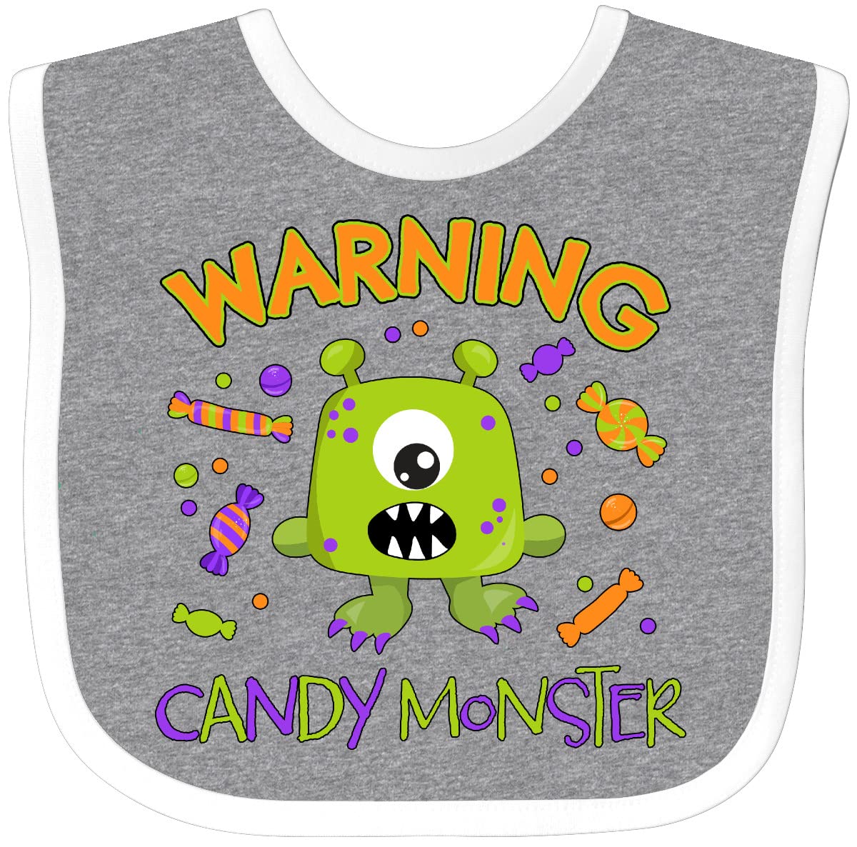 Inktastic Warning Candy Monster Baby Bib - Cute Green Monster Design for Babies & Toddlers - Perfect for Feeding Time, Messy Meals, and Fun Photo Shoots