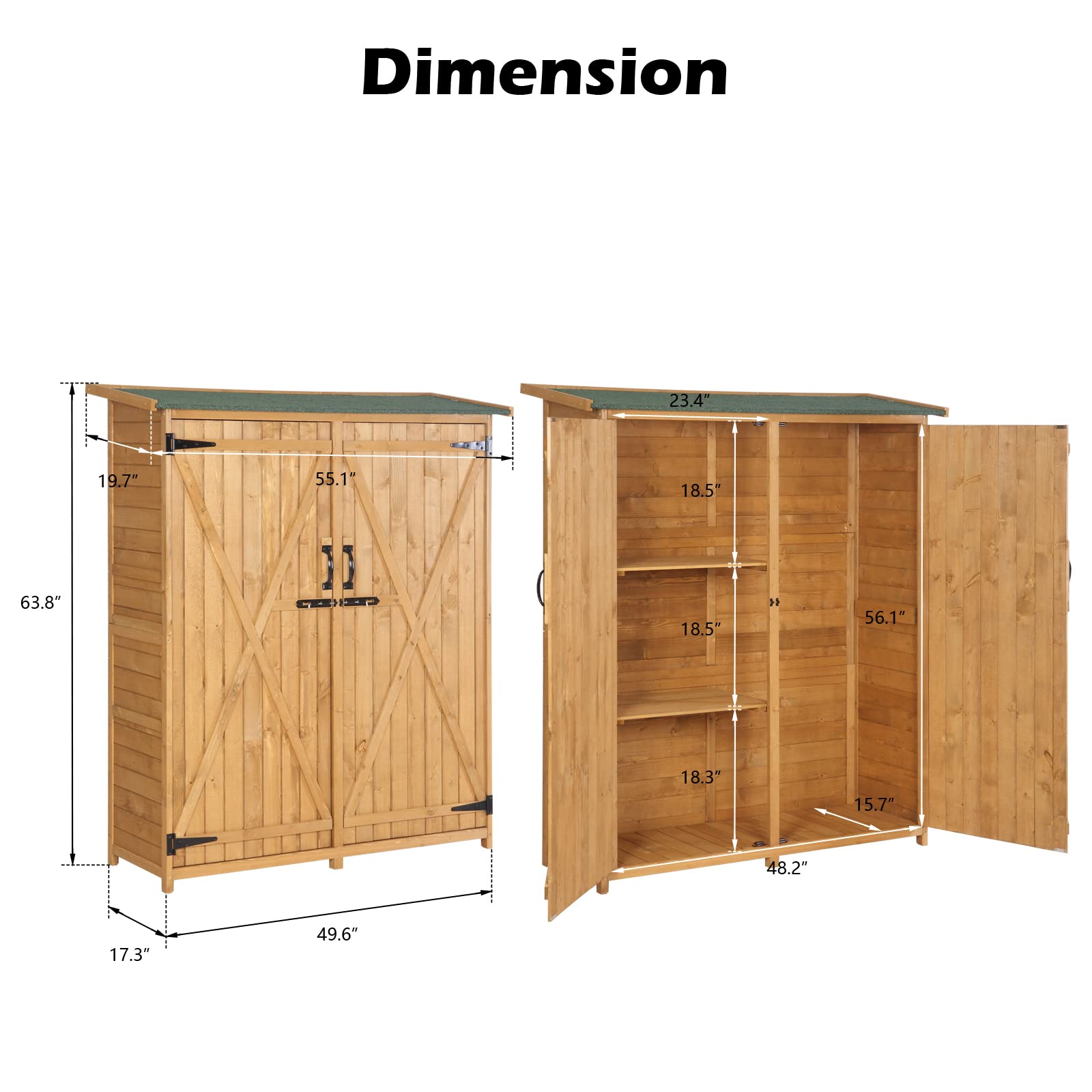VINGLI Upgraded Extra Large Outdoor Wooden Storage Shed - Weatherproof Garden Tool Cabinet with 2 Safety Latches | Perfect for Organizing Lawn Equipment, Yard Tools & Patio Furniture | Durable Teak Wood Construction for Backyard, Garden & Outdoor Storage Needs