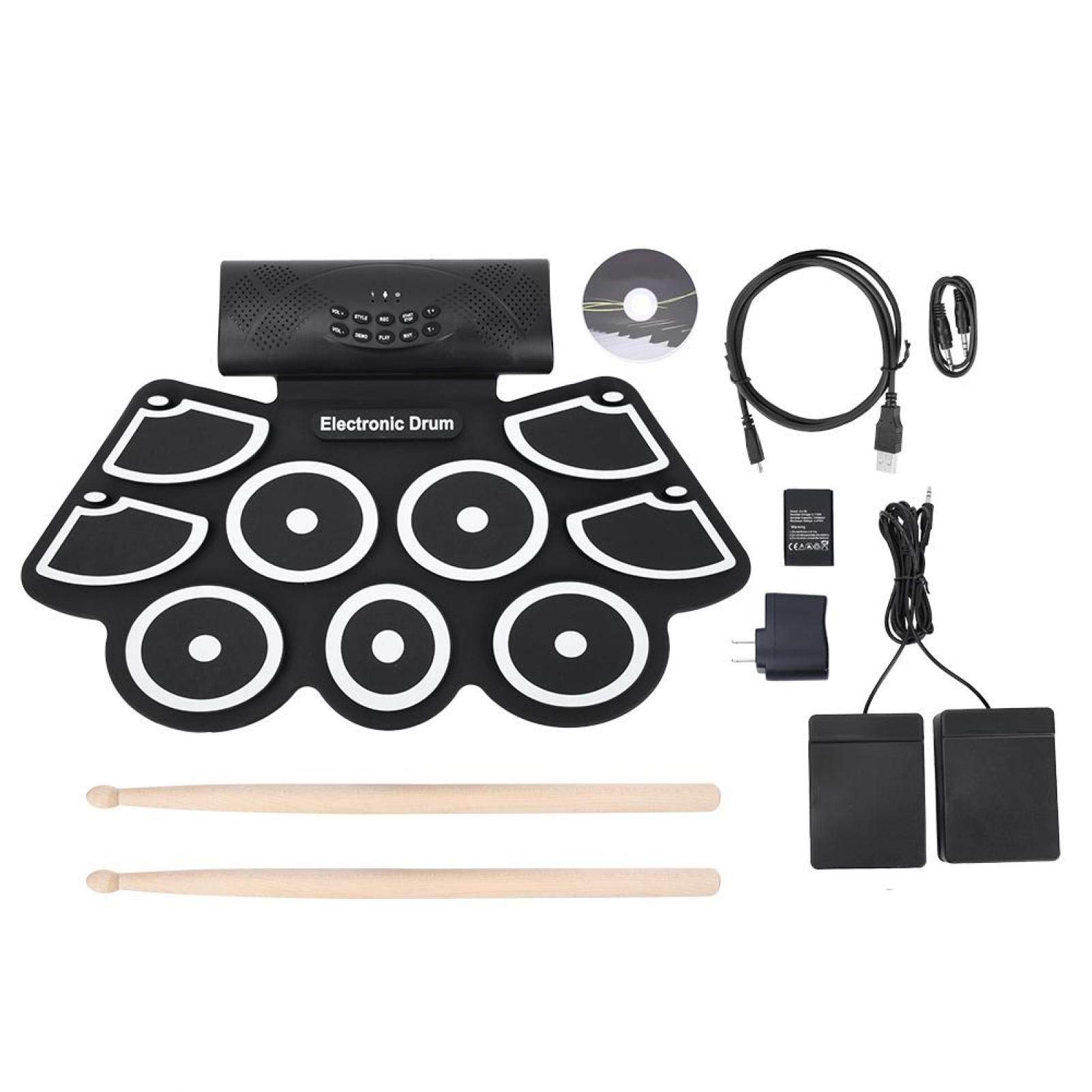 Meiyya 2 Stereo Speakers Roll-Up Electronic Drum Set with 2 Drum Pedals - Portable Drum Kit for Home Practice, Studio Recording & Live Performances