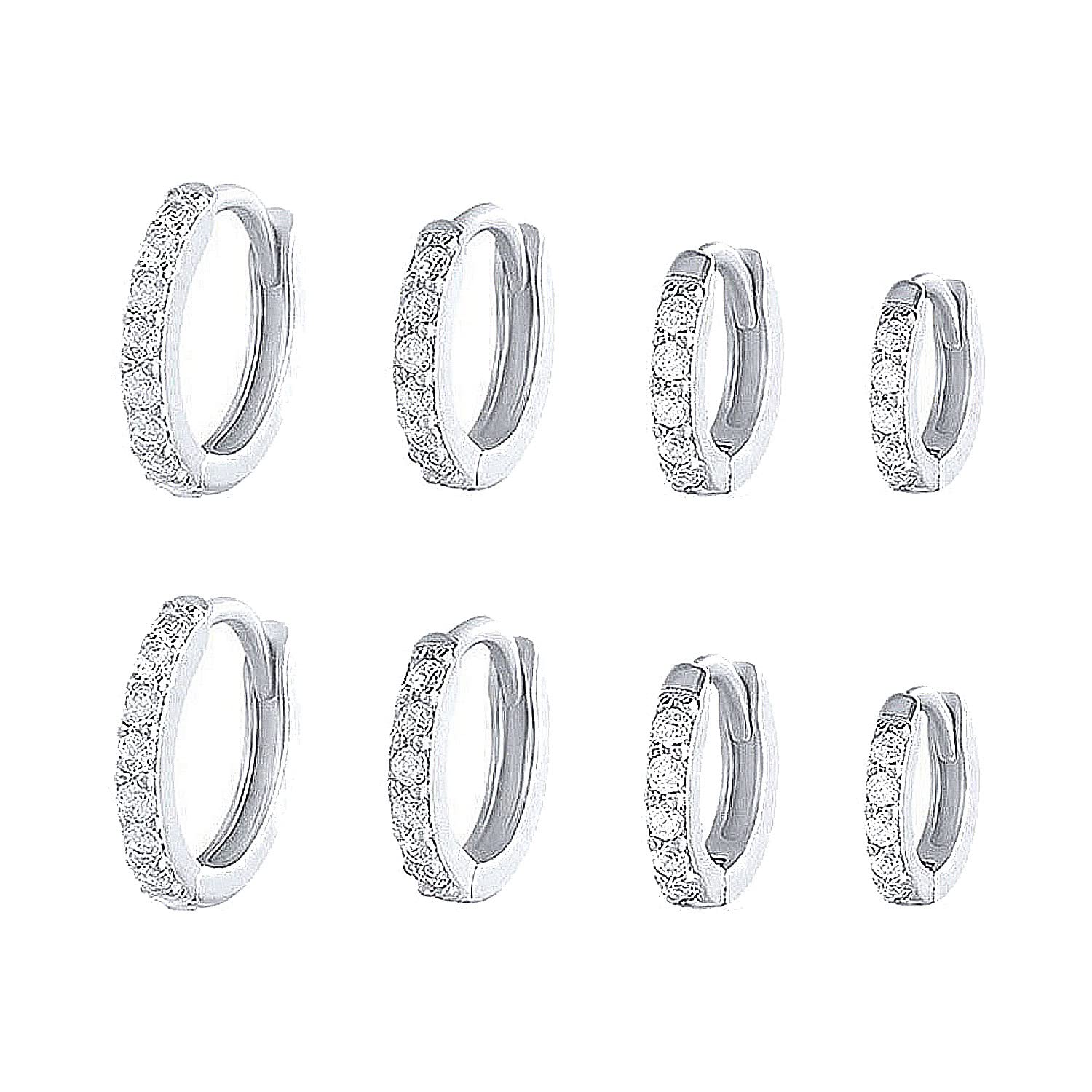 4 Pairs Hypoallergenic Cubic Zirconia Hoop Earrings for Women & Girls - 5-8mm CZ Huggie Earrings Set - Perfect for Daily Wear, Parties & Gifts