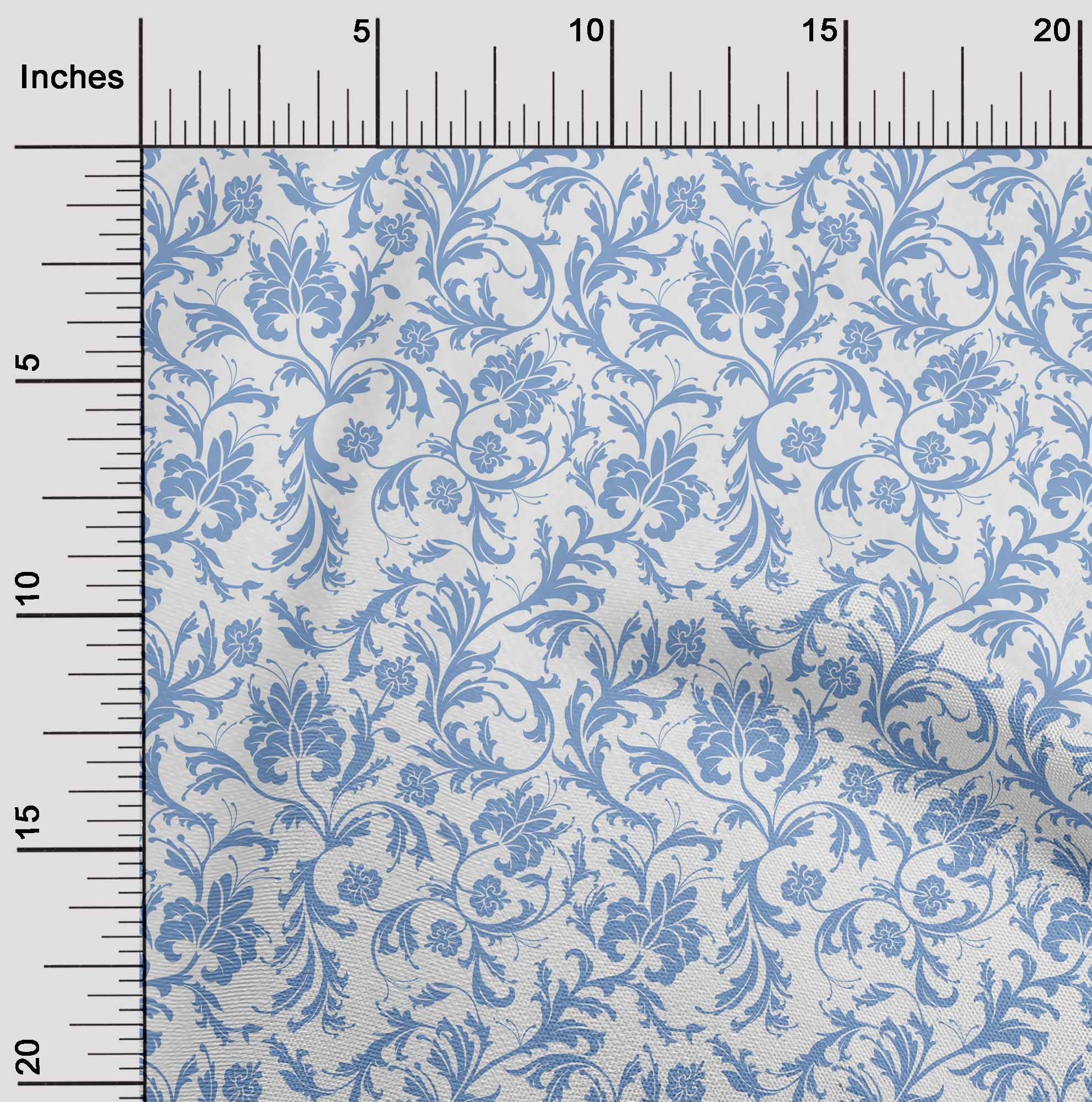 oneOone Cotton Cambric White Fabric with Asian Floral Print - 42 Inch Wide by The Yard for DIY Clothing & Sewing Projects | Perfect for Dresses, Blouses, and Home Decor