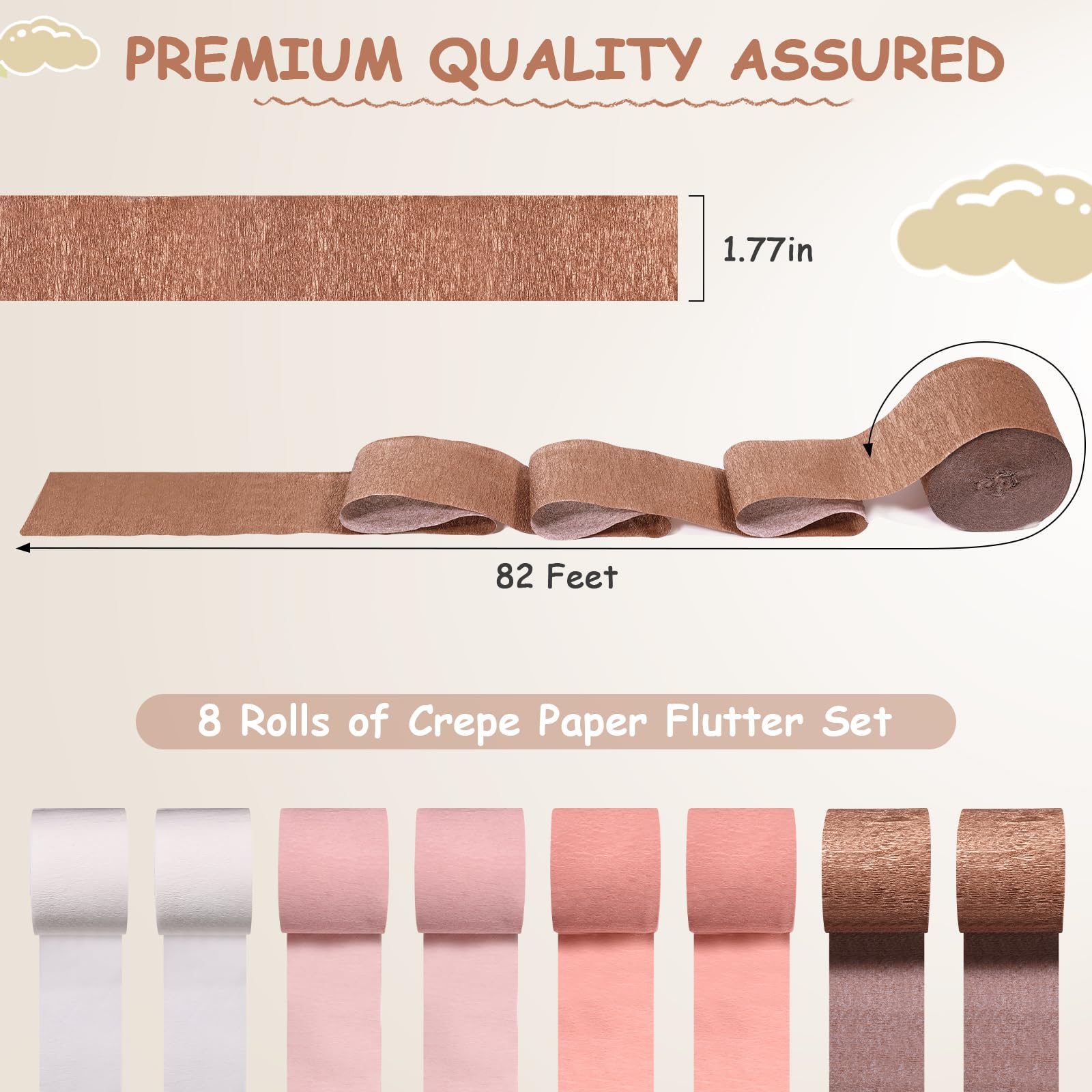 8 Rolls 656Ft Rose Gold & Dusty Pink Crepe Paper Streamers for Birthday, Wedding, Baby Shower, Christmas Party Decorations | DIY Craft Supplies | Perfect for Wall Backdrops, Ceiling Decor & Gift Wrapping