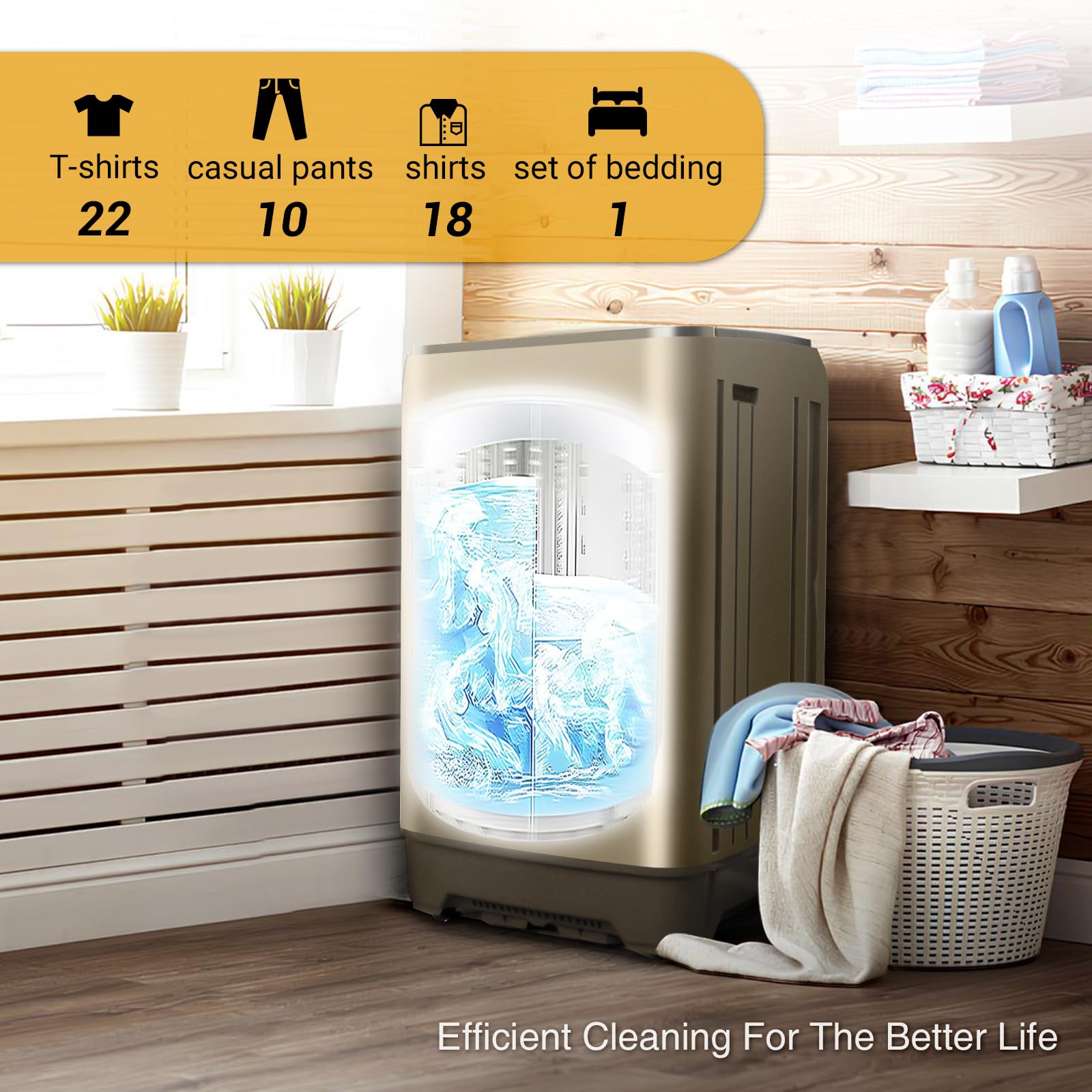 17.7lbs Full-Automatic Portable Washing Machine with LED Display - 10 Wash Programs for Apartment, Home, Dorm, RV - Compact & Energy Efficient (Gold) | Perfect for Small Spaces, Laundry Rooms & Mobile Living