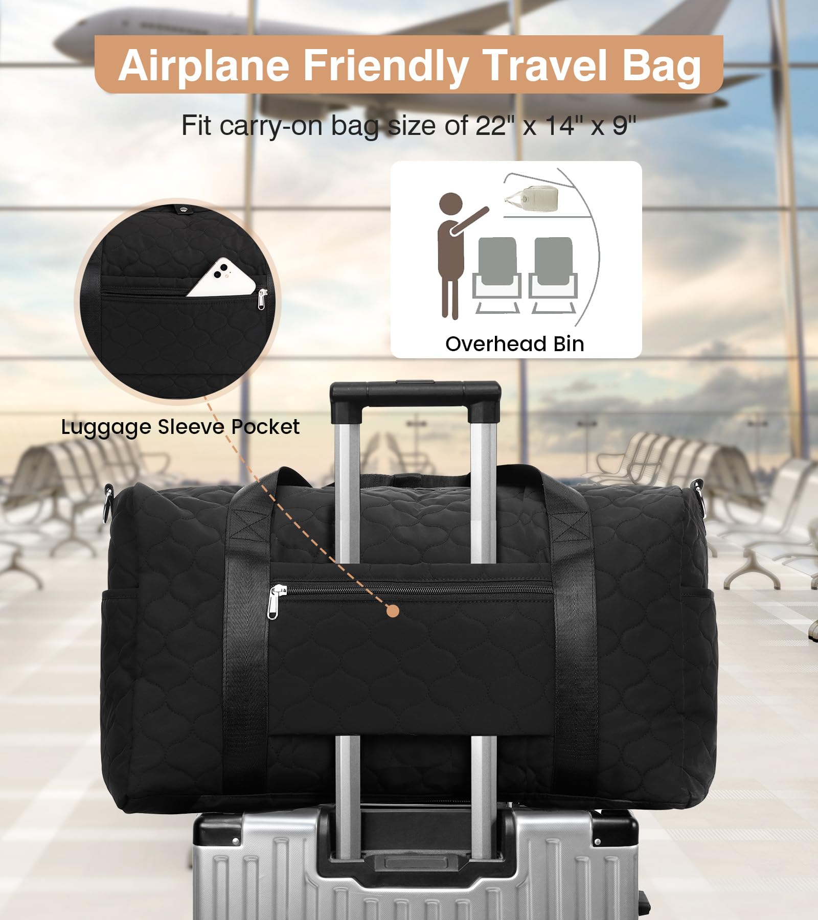 Marvolia Women's Travel Duffle Bag - Large Weekender Overnight Bag with Wet Pocket for Gym, Hospital, Labor & Delivery - Perfect Carry-On for Air Travel, Weekend Getaways & Workouts - Black