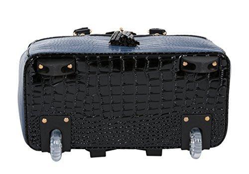 Premium Blue & Black Alligator-Pattern Faux Leather Rolling Laptop Tote Bag for MacBook, iPad, Tablet - Perfect for Business Travel, Office & College Commute