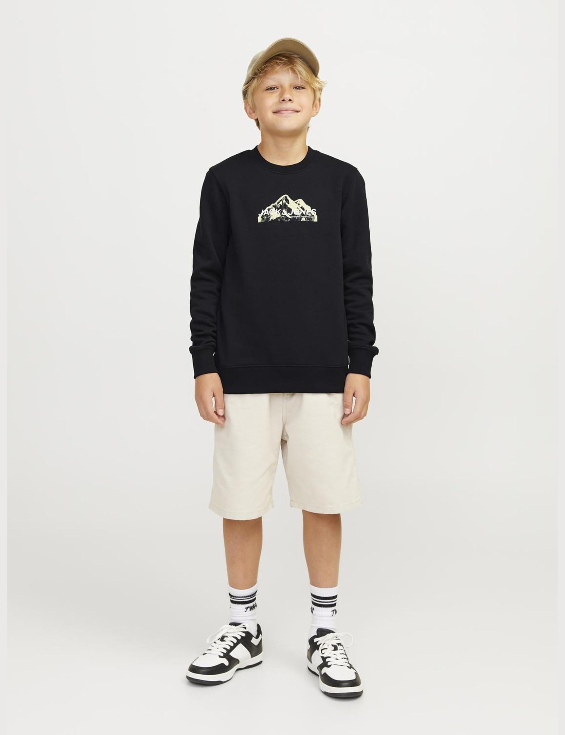 JACK & JONES Boys' Mountain Logo Crewneck Sweatshirt - Soft Cotton Pullover Hoodie for Kids & Teens | Perfect for School, Outdoor Activities & Casual Wear