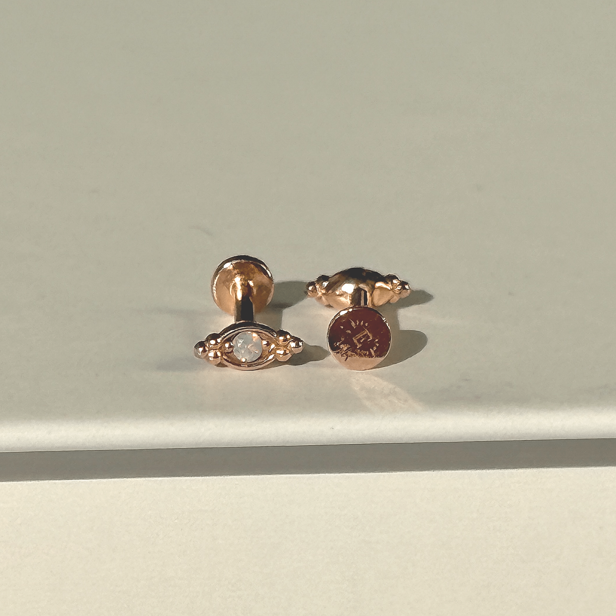 14K Rose Gold Beaded Marquise Diamond Evil Eye Flat Back Stud Earrings for Women - Perfect for Everyday Wear, Protection Jewelry & Gift Giving