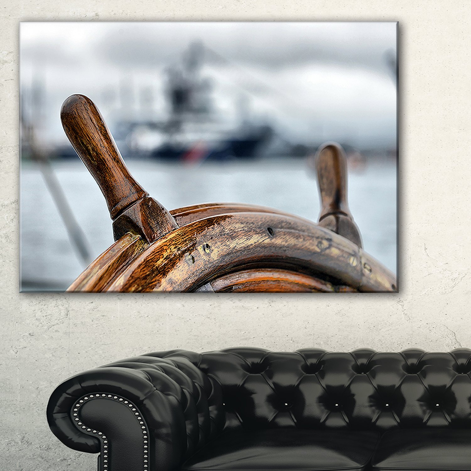Designart PT9660-20-12 Sailboat Landscape Photography Canvas Wall Art Print - 12x20 Inches, Brown Framed Decor for Living Room, Bedroom & Office