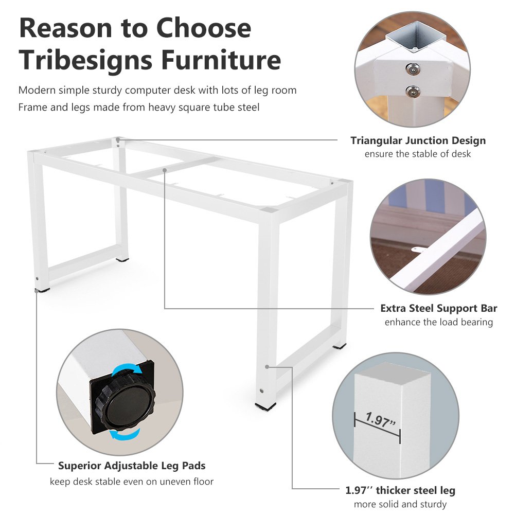 Tribesigns 63 Inch Large Computer Desk - Sturdy Office Desk for Home & Study, Writing Workstation with Ample Space, White - Perfect for Home Office, Gaming & Remote Work