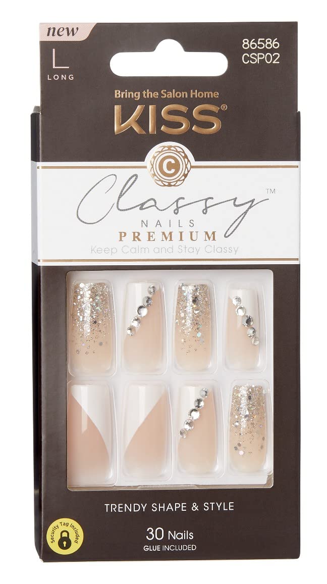 Premium Kiss Classy Long Acrylic Nails - 30 Count (Pack of 3) | False Nails for Women, Natural Looking Fake Nails for Manicure, Party & Special Occasions