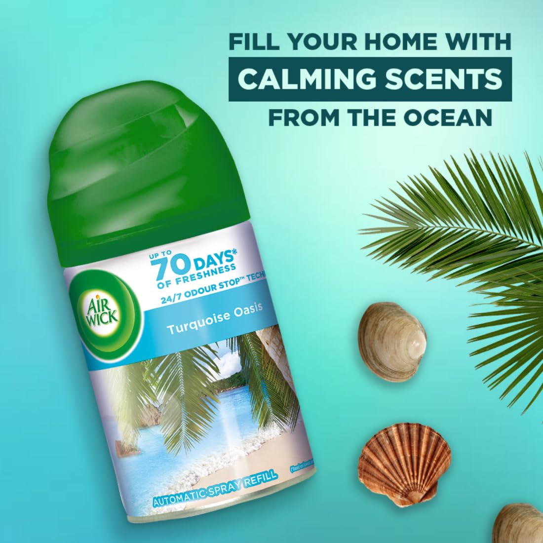Air Wick Freshmatic Automatic Air Freshener Refill 250ml - Beach Walk (Turquoise Oasis) | 2600 Sprays Guaranteed | Long-Lasting Scent for Home, Bathroom & Office | Automatic Room Spray for Fresh & Inviting Spaces