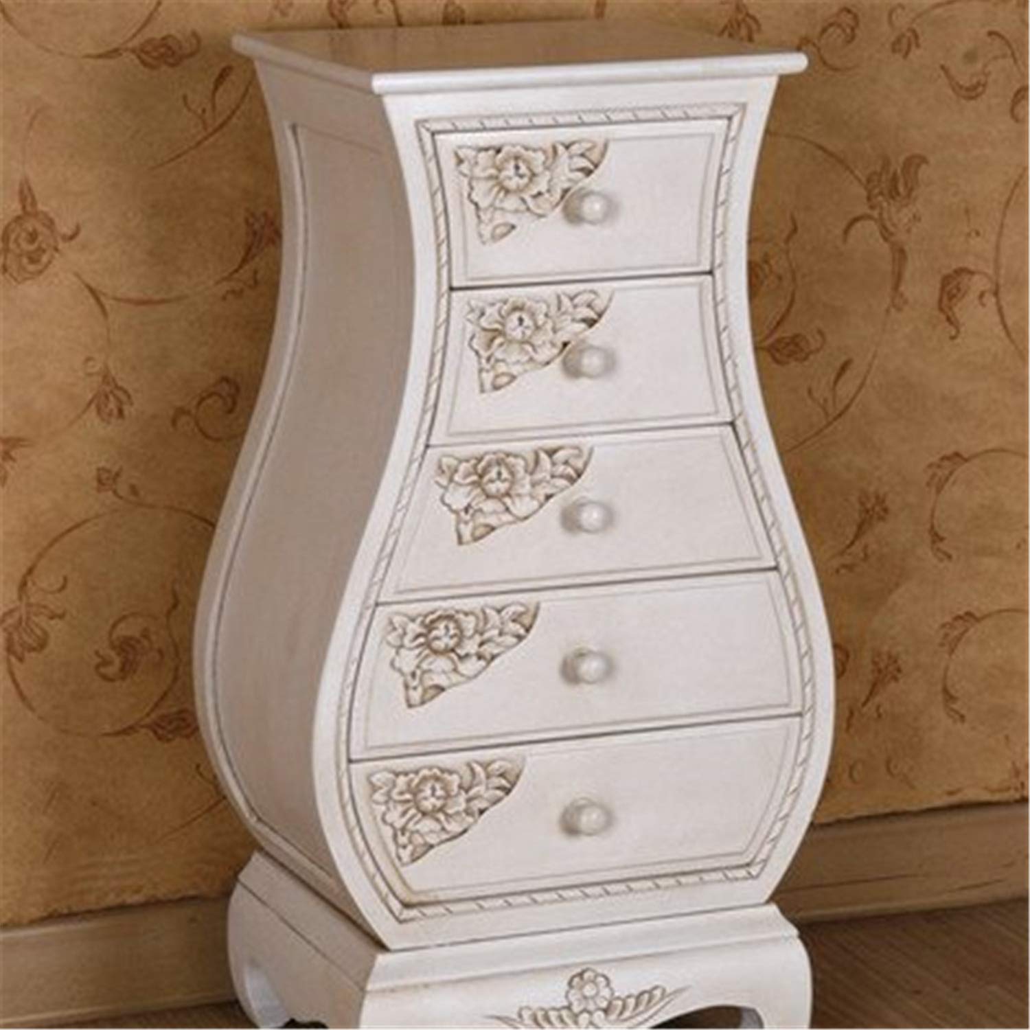 Handcrafted Carved Wood Bombay Chest with 5 Drawers - Vintage Storage Cabinet for Bedroom, Living Room & Entryway | International Caravan Furniture