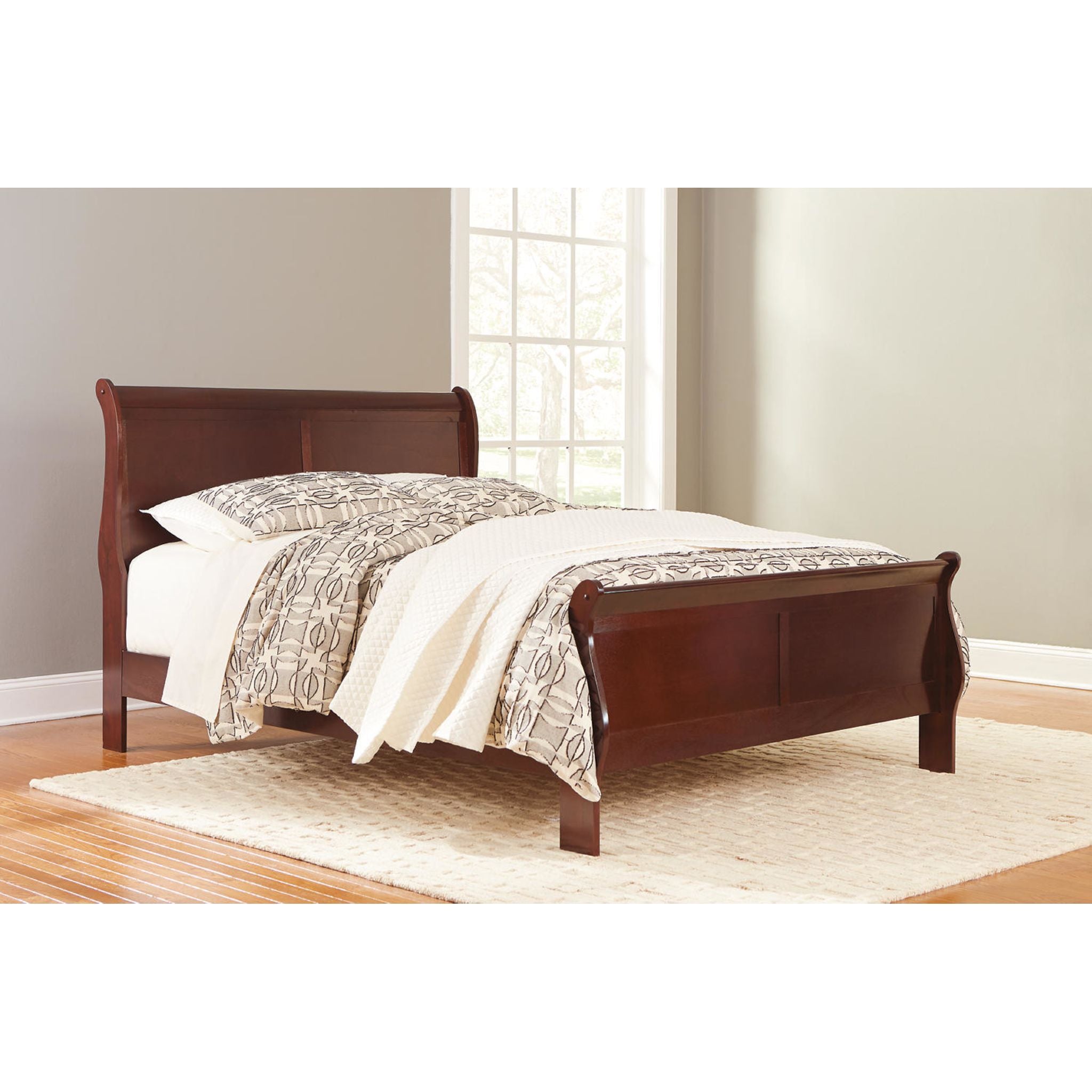 Alisdair Dark Brown Sleigh Bed Frame - Queen Size Wooden Bed with Upholstered Headboard - Perfect for Master Bedroom, Guest Room & Cozy Home Decor
