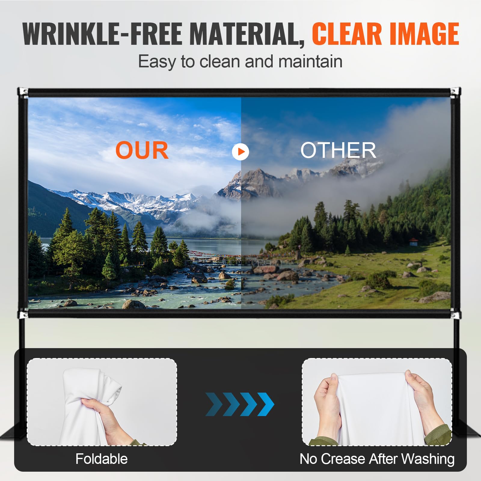 VEVOR 180-Inch Portable Projector Screen with Stand - 16:9 HD 4K Wide Angle Outdoor Movie Screen, Easy Assembly & Storage Bag - Perfect for Backyard Movie Nights, Home Theater, and Outdoor Events
