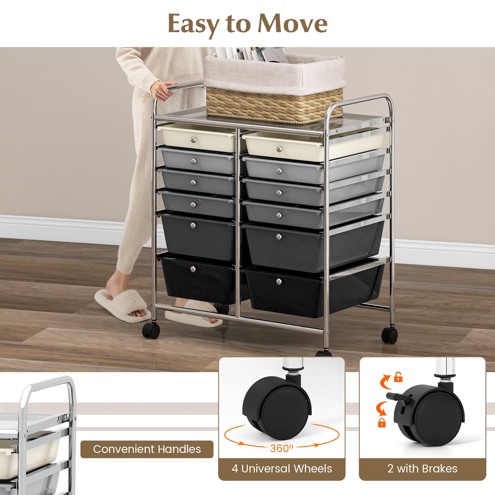 RELAX4LIFE 12-Drawer Rolling Craft Storage Cart with Wheels - Mobile Organizer for Art Supplies, Office, Beauty Salon & School Use - Space-Saving Gradient Black Utility Cart for Home, Studio & Classroom Organization