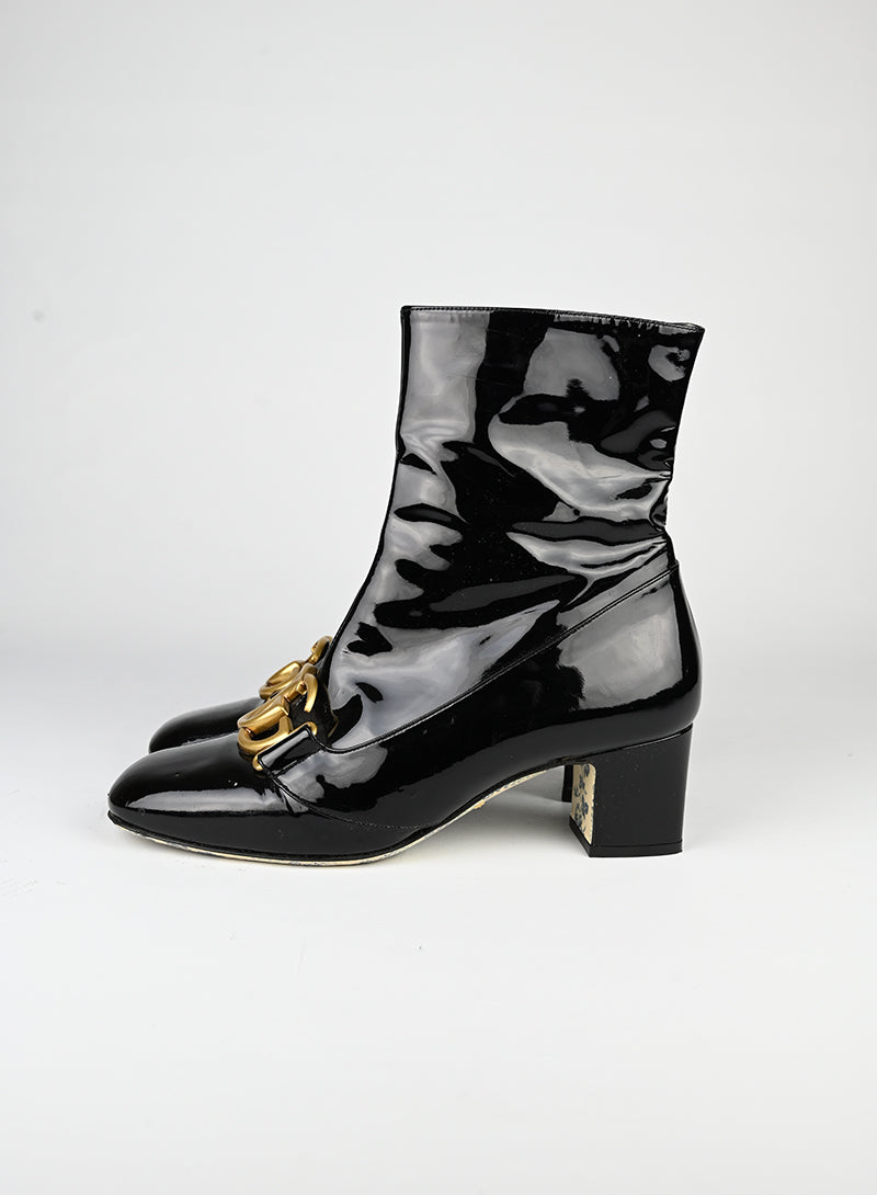 Gucci Black Patent Leather Ankle Boots Size 38 - Stylish & Comfortable for Women's Casual & Evening Wear