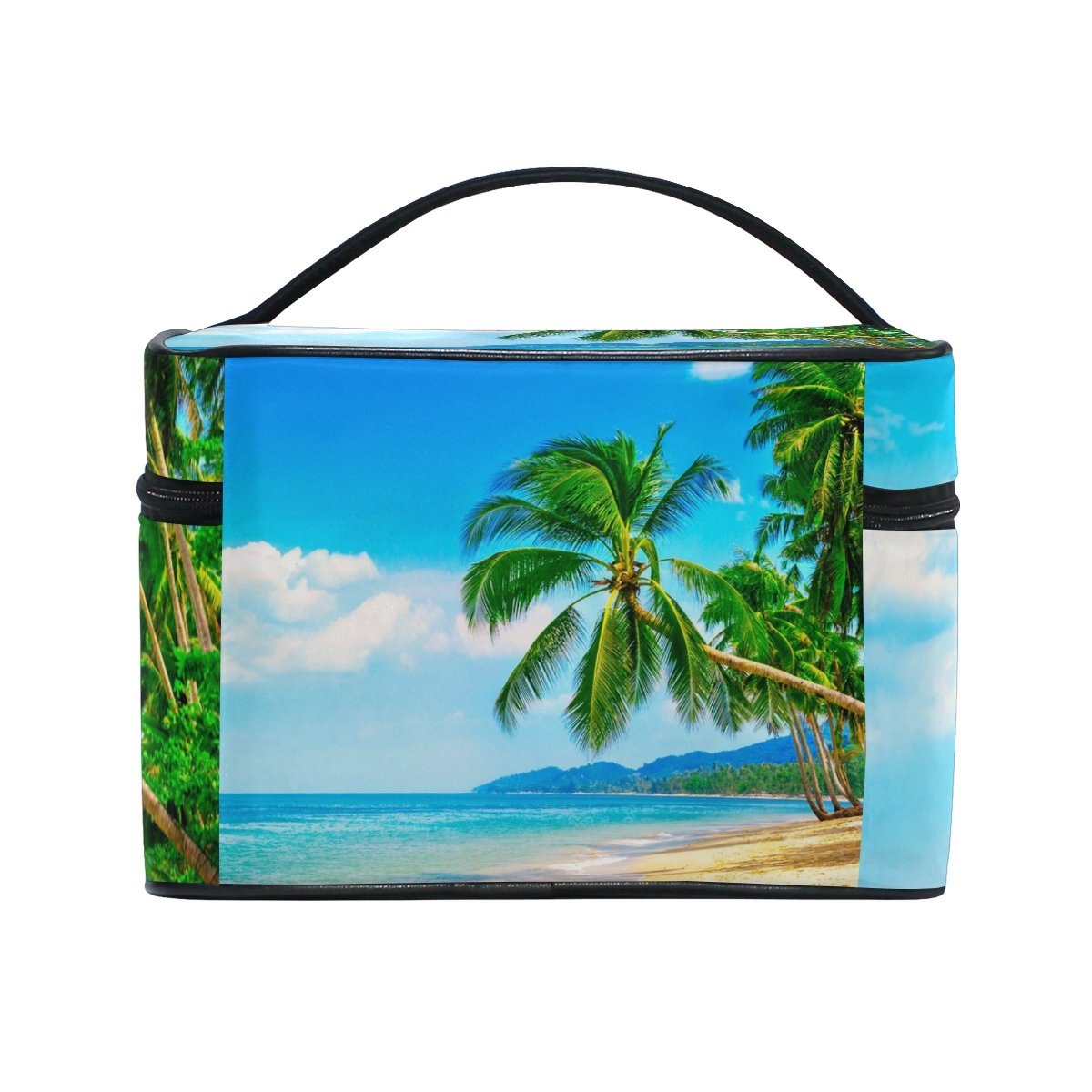 Stylish Tropical Hawaiian Beach Cosmetic Bag for Women - Waterproof Travel Makeup Organizer with Train Case Storage | Perfect for Vacations, Beach Trips & Daily Beauty Essentials
