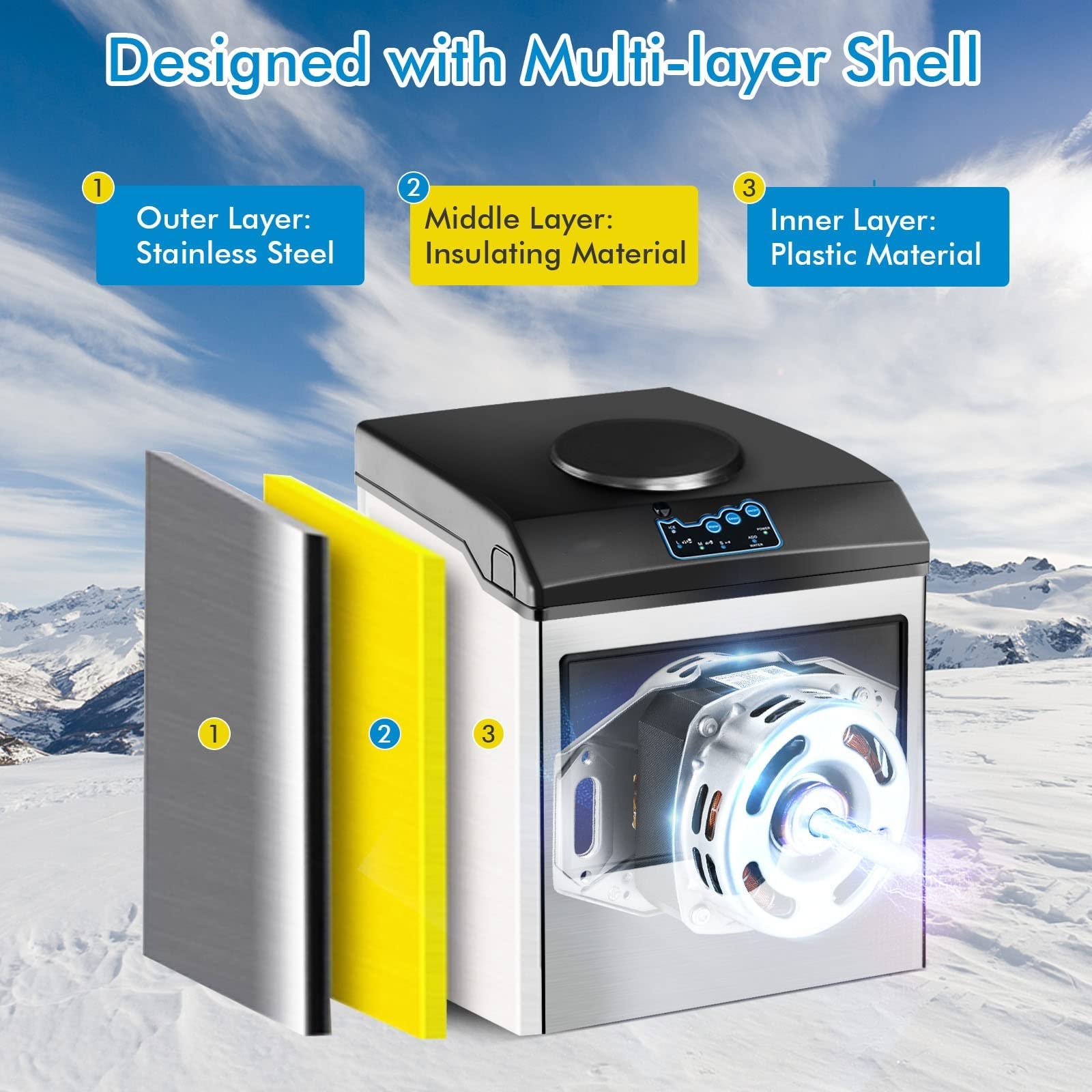 KOTEK 2 in 1 Countertop Ice Maker & Water Cooler Combo - 48LBS/24H, 3 Ice Sizes (S/M/L), Fast 6-Min Ice Production, 5LBS Storage Basket, Dual Water Fill Options with Ice Scoop - Perfect for Home, Office, and Outdoor Gatherings
