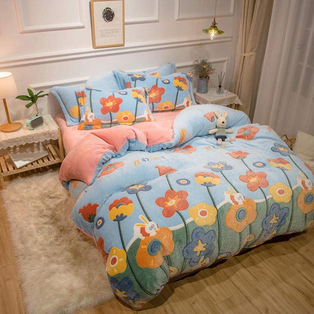 Winter Bedding Set - Coral Fleece 4-Piece Set with Velvet Thickened Snow Fleece Quilt Cover & Flannel Sheets | Ultra Warm 2m Bedding for Cold Nights | Cozy Home Decor for Bedroom, Guest Room & Winter Cabin Retreat
