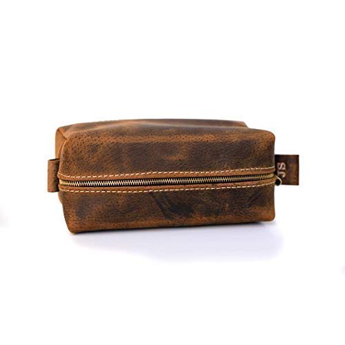 Premium Handmade Boar Leather Doiletry Bag for Men - Groomsmen Gift, Father's Day Present, Shaving Kit Organizer - Artisan Crafted in Arizona USA - Perfect for Travel, Gym & Business Trips